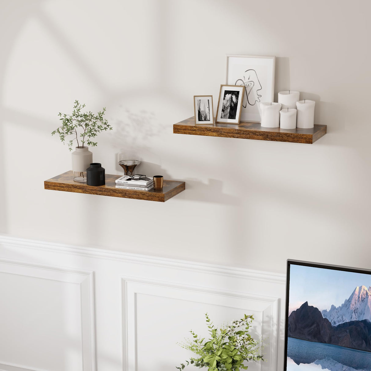 Floating Shelves for Wall, Large Floating Shelf 24" x 9", Rustic Brown Wooden Wall Shelves for Home Decor & Storage, Hanging Bathroom Shelves, Fun Memories