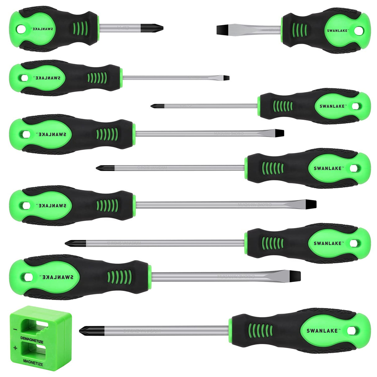 SWANLAKE 11PCS Screwdriver Set, Magnetic 5 Phillips and 5 Flat Head Tips for Fastening and Loosening Seized (11PCS) SWANLAKE GARDEN TOOLS