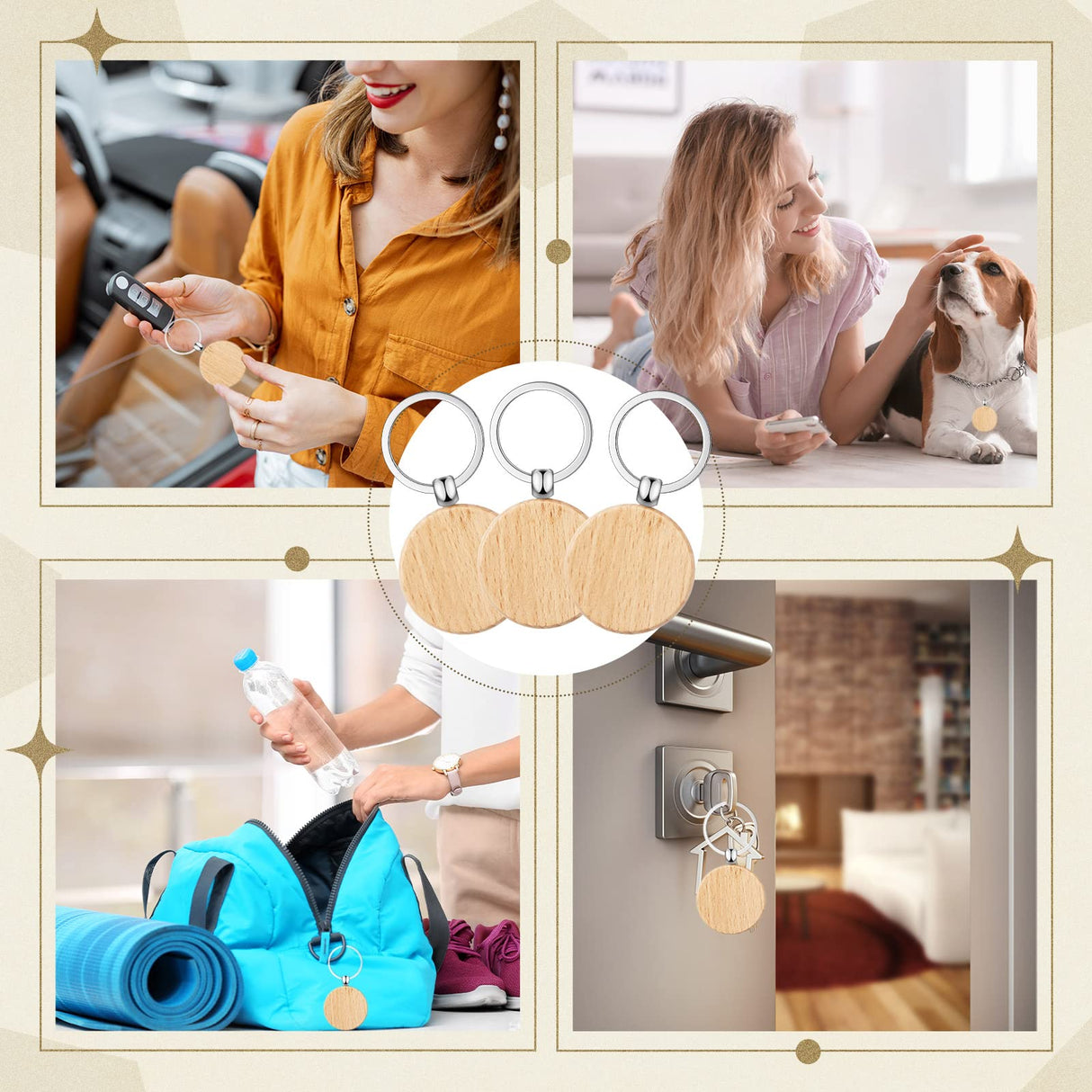 50 Pieces Wooden Keychain Blanks Laser Engraving Blanks Wood Blanks Key Chain Bulk Unfinished Wooden Key Ring Key Tag for DIY Gift Crafts (Round) Yinkin