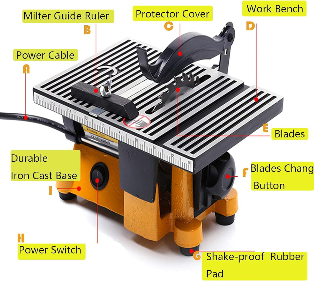Multifunctional Mini Precision Table Saw Home DIY Woodworking Cutting Machine US (Yellow) DNYSYSJ