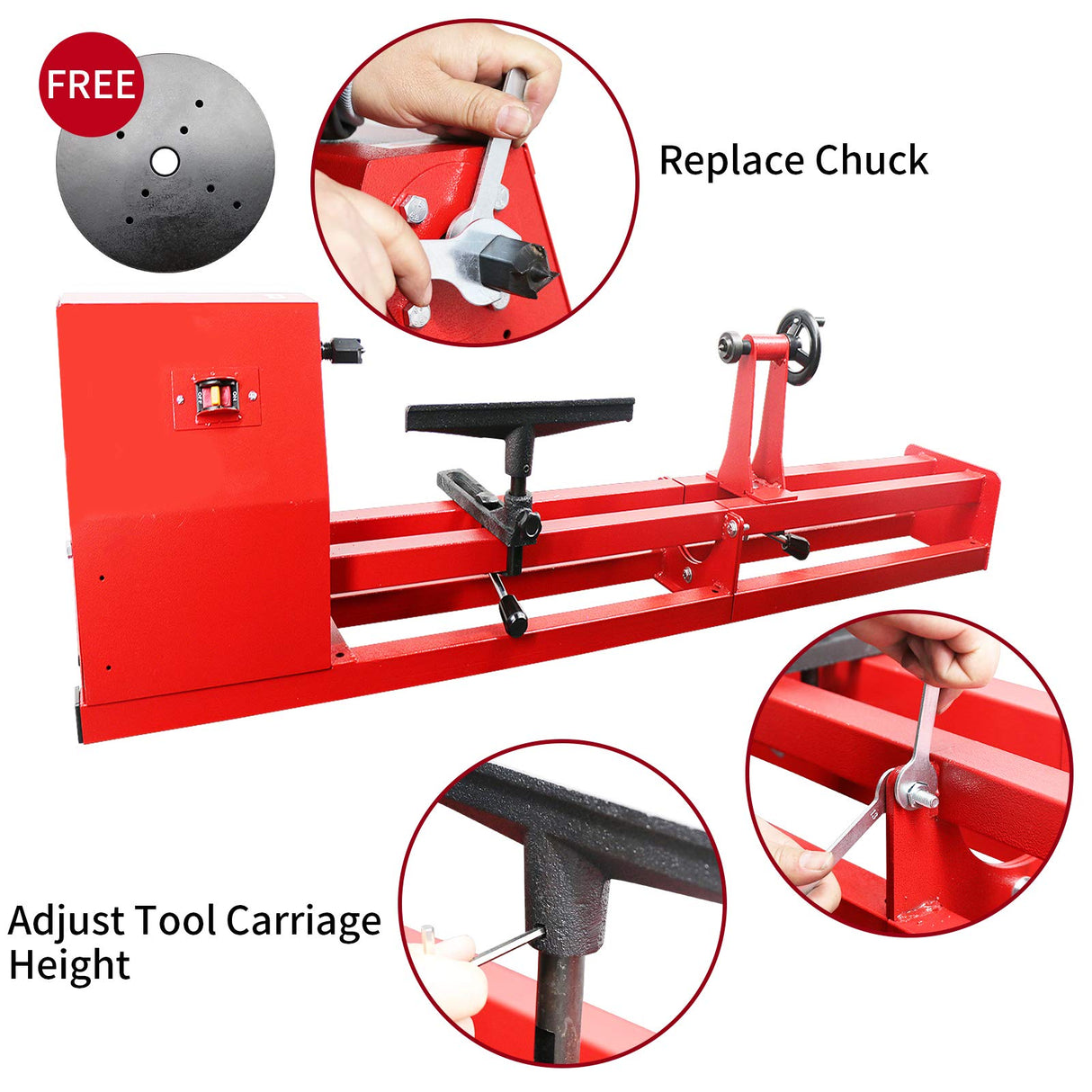 HAowosi Upgraded Wood Lathe 14" x 40", Power Wood Turning Lathe Adjustable 4 Speed 1100/1600/2300/3400RPM, Benchtop Mini Wood Lathe with 5 Chisels HAowosi