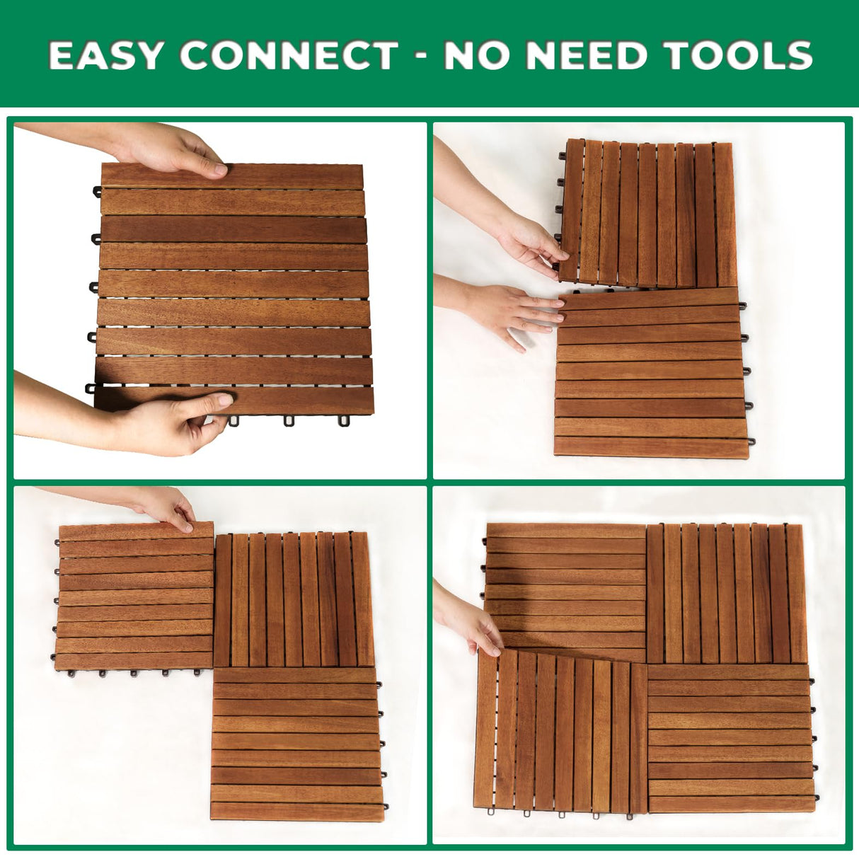 Solid Wood Interlocking Flooring Tiles (Pack of 10, 12" x 12"), Solid Wood Deck Tiles Interlocking, Patio Tiles Outdoor Interlocking Waterproof All LOAQUA