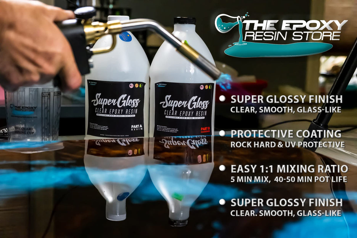 Super Gloss Epoxy Resin UV Stable Glass Like Finish for Bar Counters and Wood Tabletops, 1 Gallon Kit Easy Mixing at 1-1 by Volume Clearcast 7000