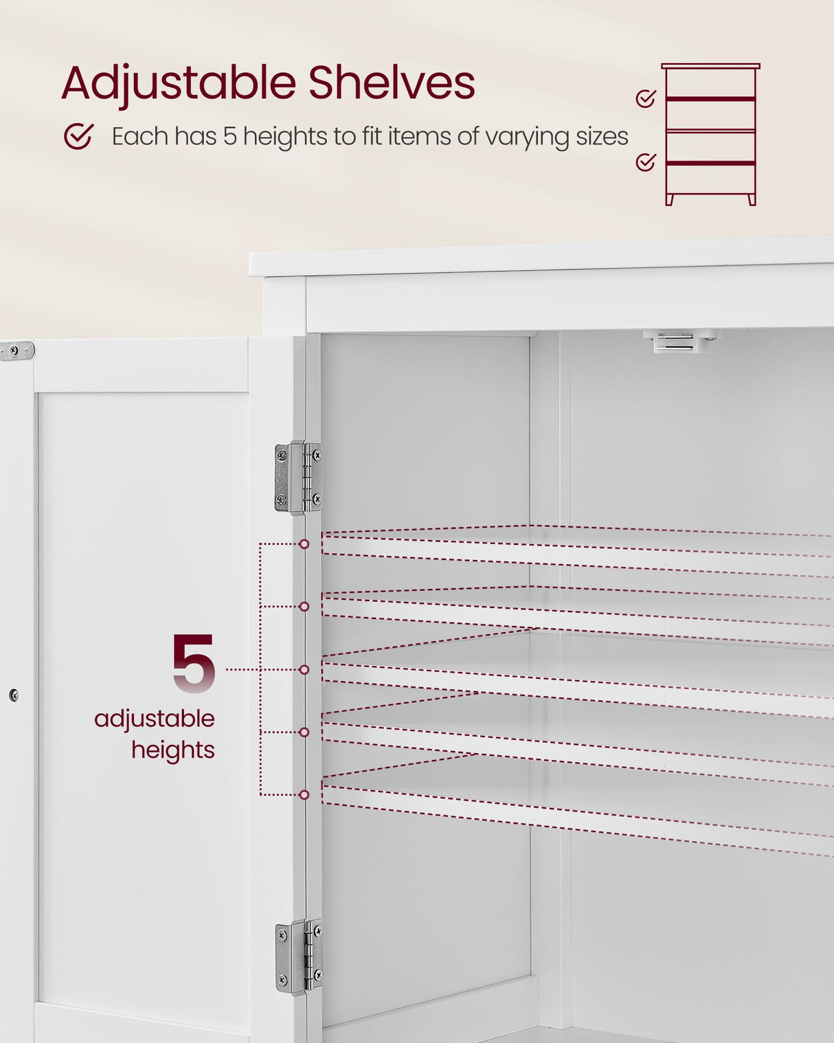 VASAGLE Bathroom Floor Storage Cabinet, Bathroom Storage Unit, Freestanding Cabinet with 4 Doors, Adjustable Shelves, 11.8 x 23.6 x 43.3 Inches, VASAGLE