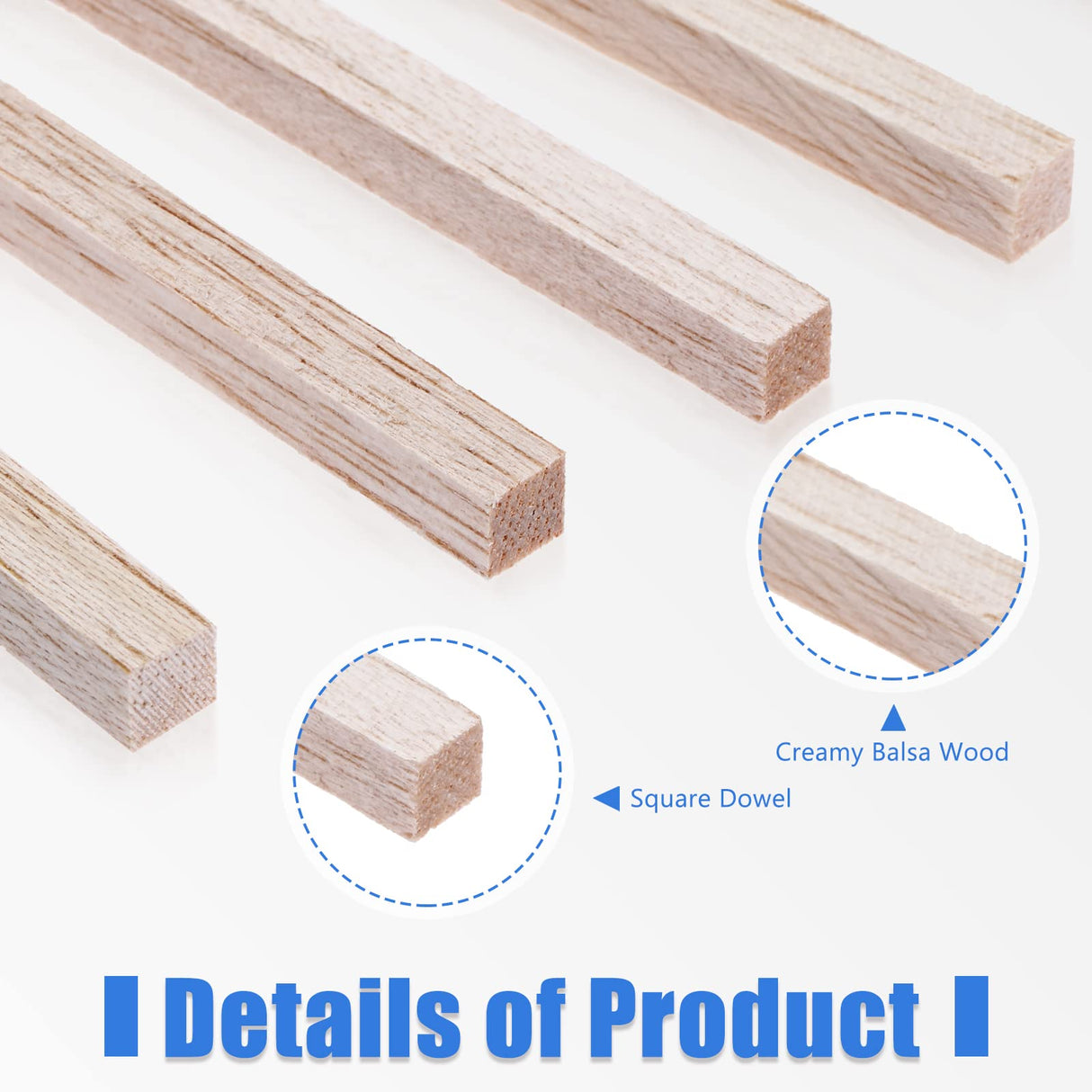 Balsa Wood Sticks 1/8 x 1/8 x 12 Inch Hardwood Square Dowels Unfinished Wooden Strips for DIY Molding Crafts Projects Making (150 Pieces) Yulejo