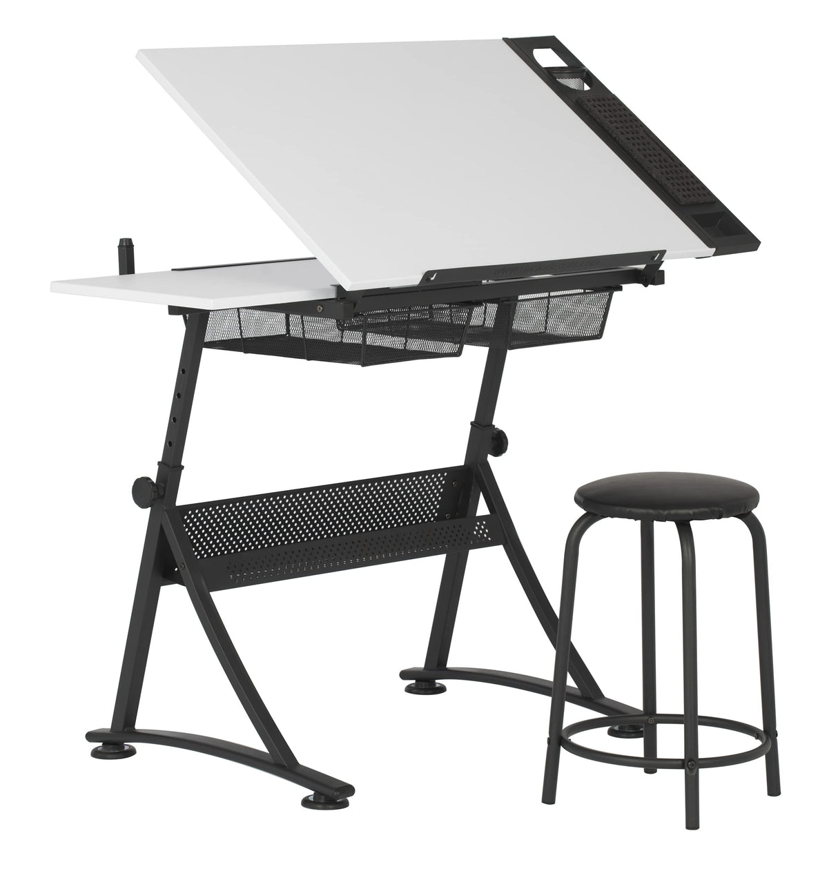 47" W Fusion Craft Center with 24" Supply Tray, 60 Degree Angle Adjustable Top and Height Adjustable from 27.75" – 35.5" when Flat, Stool and SD STUDIO DESIGNS