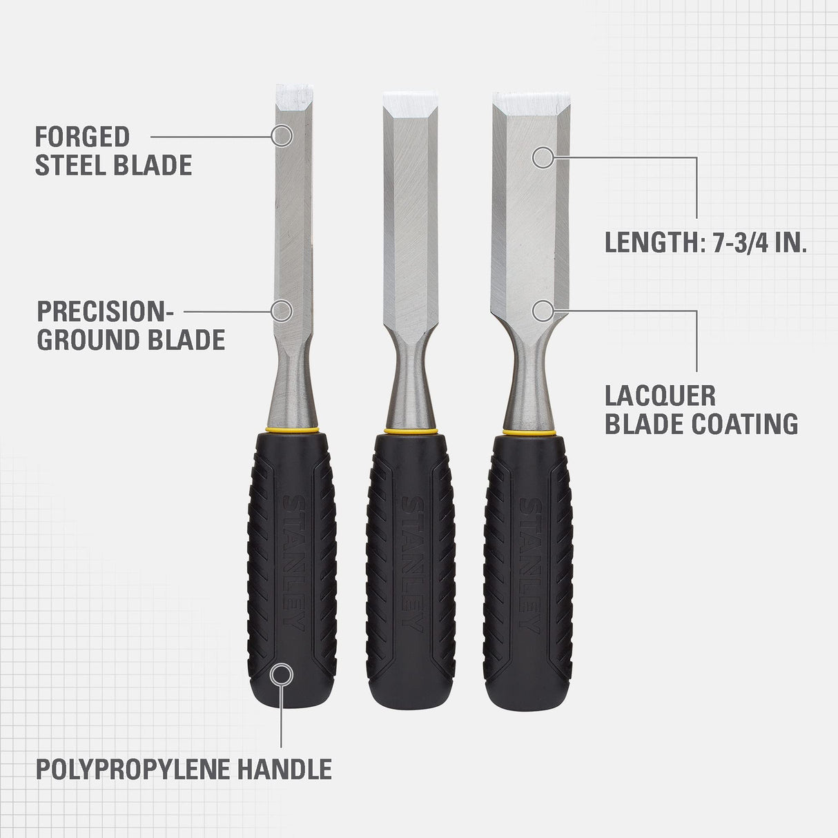 STANLEY Chisel Set, 150 Series, Short Blade, Wood, 3-Piece (16-150) Stanley