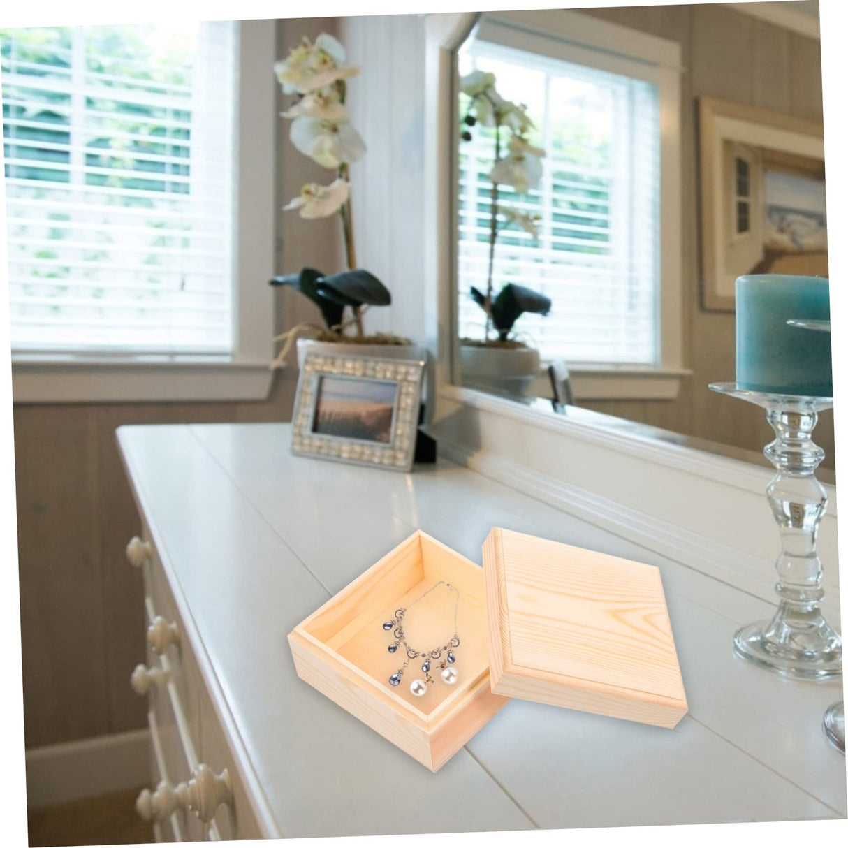 VILLCASE 3 Pcs Wooden Storage Box Desktop Jewelry Organizer Tray Storage Cubes with Lid Chest Treasure Case Unfinished Wood Crate Trinket Storage VILLCASE