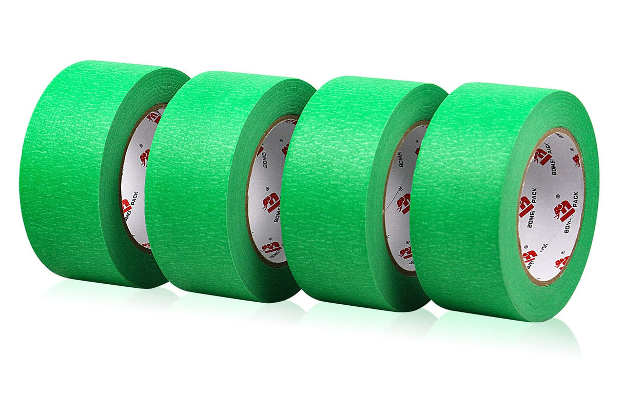 BOMEI PACK Green Painters Tape 2 inch Wide, Medium Adhesive Green Masking Tape 2 inch x 55 Yards (220 Total Yards) 4 Rolls, Residue-Free Wall Trim BOMEI PACK