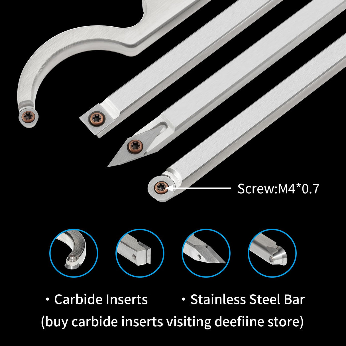 DEEFIINE Carbide Tip Wood Lathe Turning Tool set With Bowl sander, Lathe Roughing and Finishing Hollowing Tool Interchangeable Aluminum Alloy Handle DEEFIINE