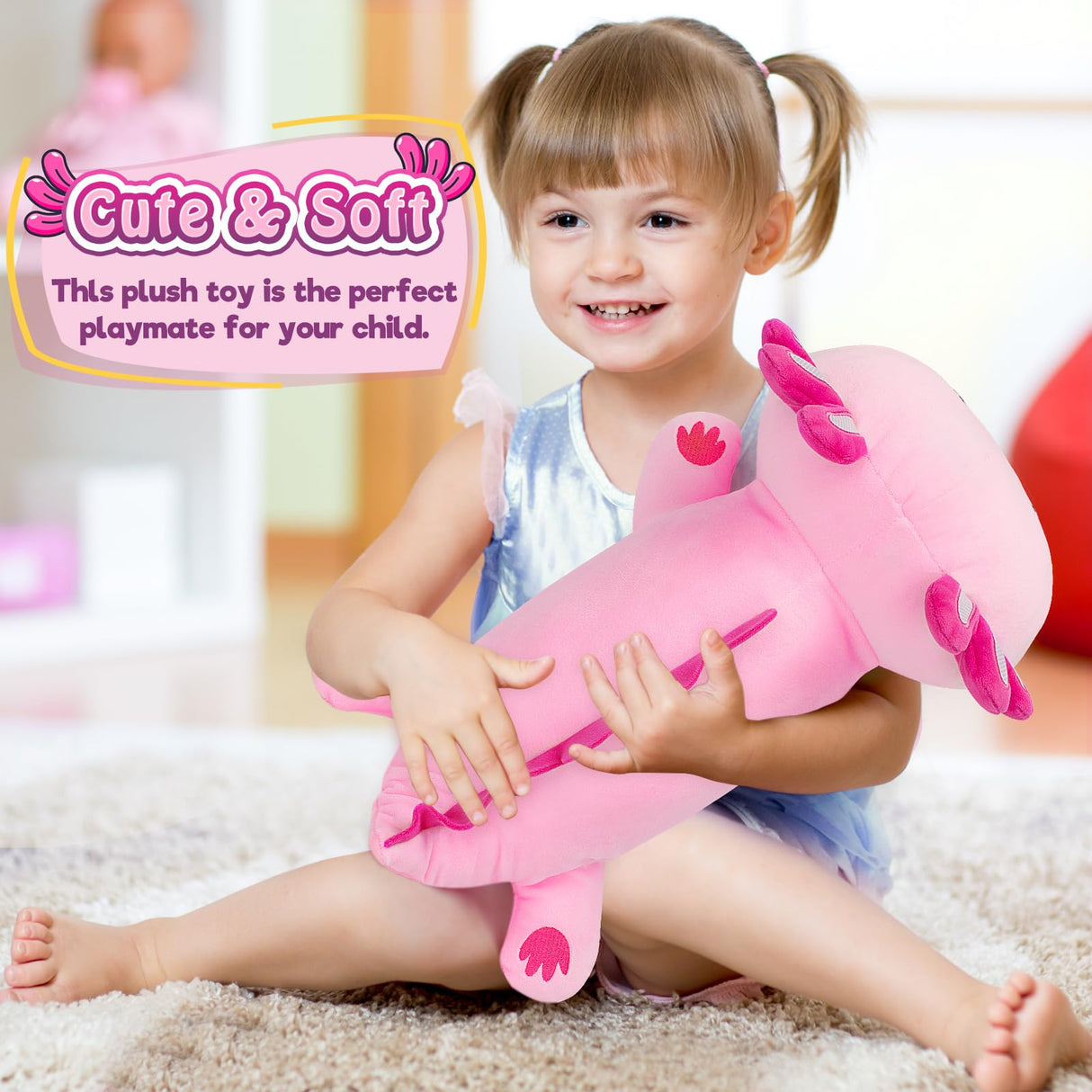 Officygnet Axolotl Plush, 13" Soft Stuffed Animal Plush Toy, Cute Axolotl Plush Pillow, Kawaii Plushies Dolls for Kids, Pink Axolotl Gift for Girls Officygnet