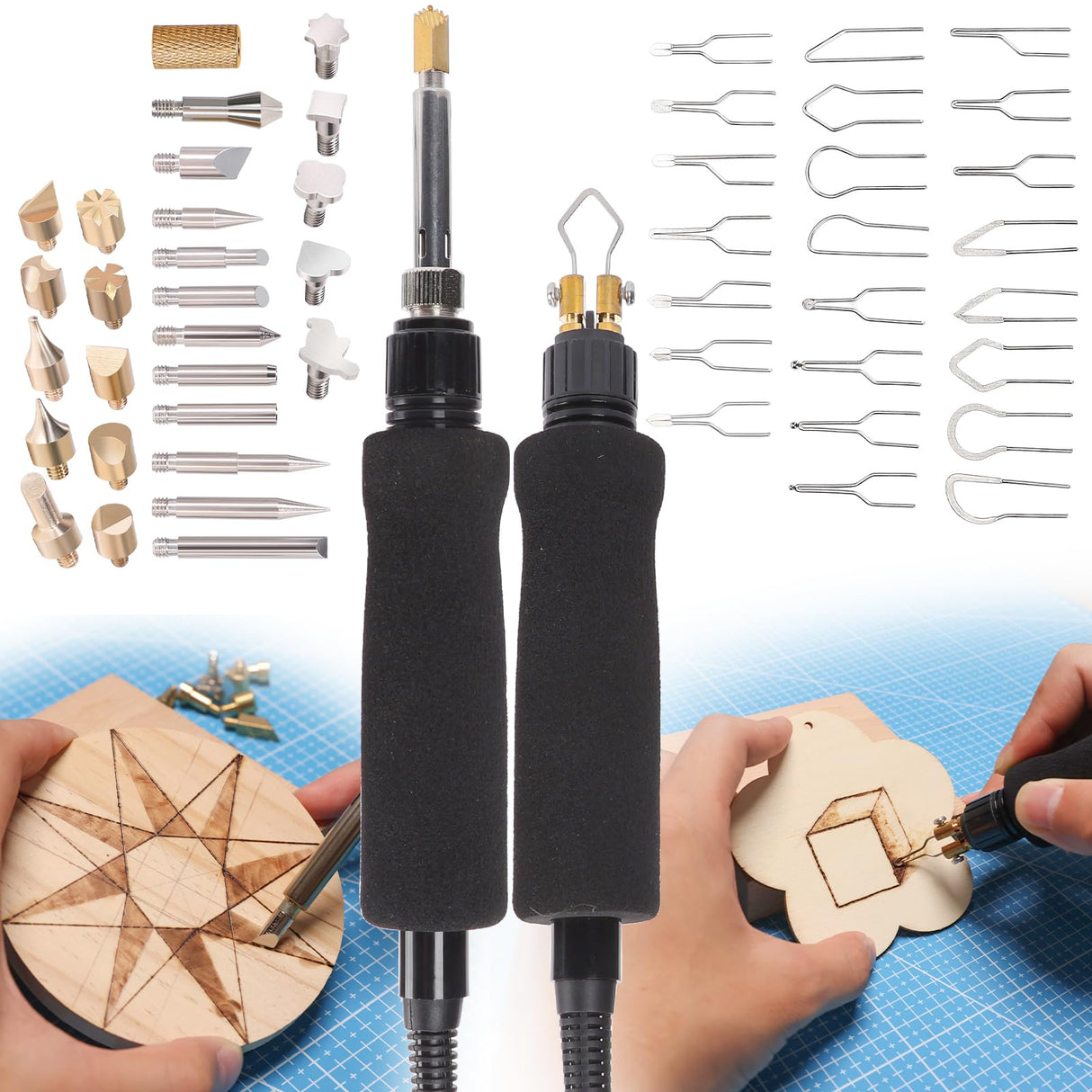 YIHUA 939D-VII Pyrography Tool Wood Burning Pen Kit Station 2-in-1 Solid-Point 200~480°C (with Temp Display)/Wire-Nib 250~750°C with 23 Nibs, 25 YIHUA