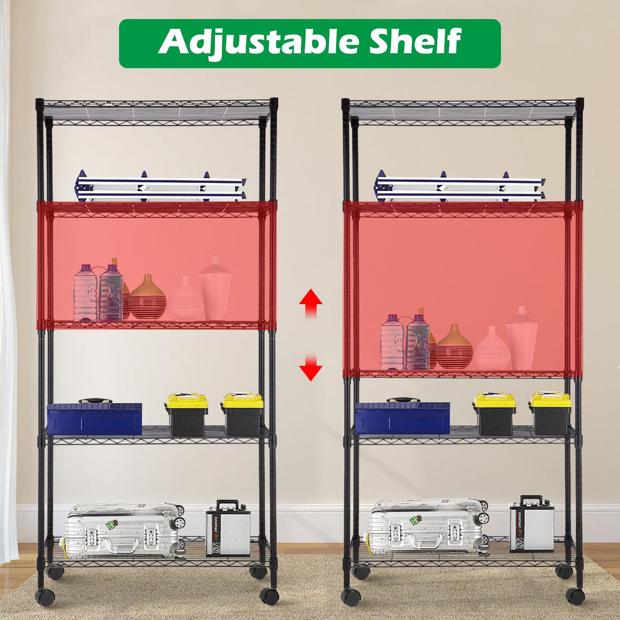14"x30"x60" Commercial Storage Shelves Heavy Duty Shelving 5 Tier Layer Wire Shelving Unit with Wheels Metal Wire Shelf Standing Garage Shelves BestOffice