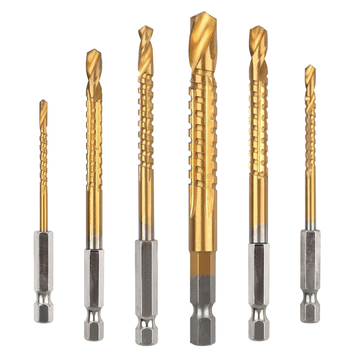 AOKLIT 6 Pack Titanium Coated HSS Twist Drill Bit, 3-8mm Hex Shank Serrated Cutting Drill Bit Woodworking Tools for Wood Metal Plastic Hole AOKLIT