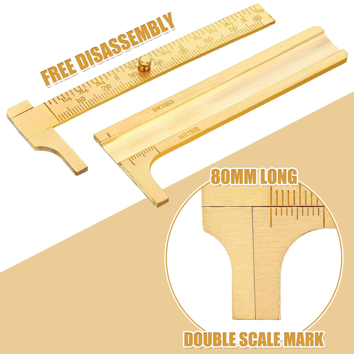 Konohan 2 Pcs Brass Vernier Caliper Pocket Caliper Handy Caliper Measuring Mini Tool Double Scale Sliding Gauge Metal Pocket Ruler for Bead Wire Konohan
