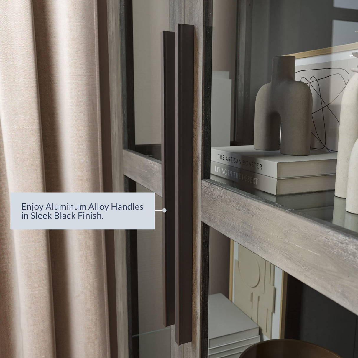 Elegant BELLEZE Gray Wash Storage Cabinet with Glass Doors for Living Room and Bedroom Display BELLEZE