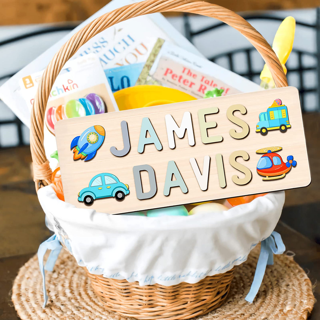 PUREFLY Name Puzzle for Kids Personalized, Custom Baby Boy Girl Gifts First Birthday Valentine Easter, Montessori Learning Toddler Toy Alphabet PUREFLY