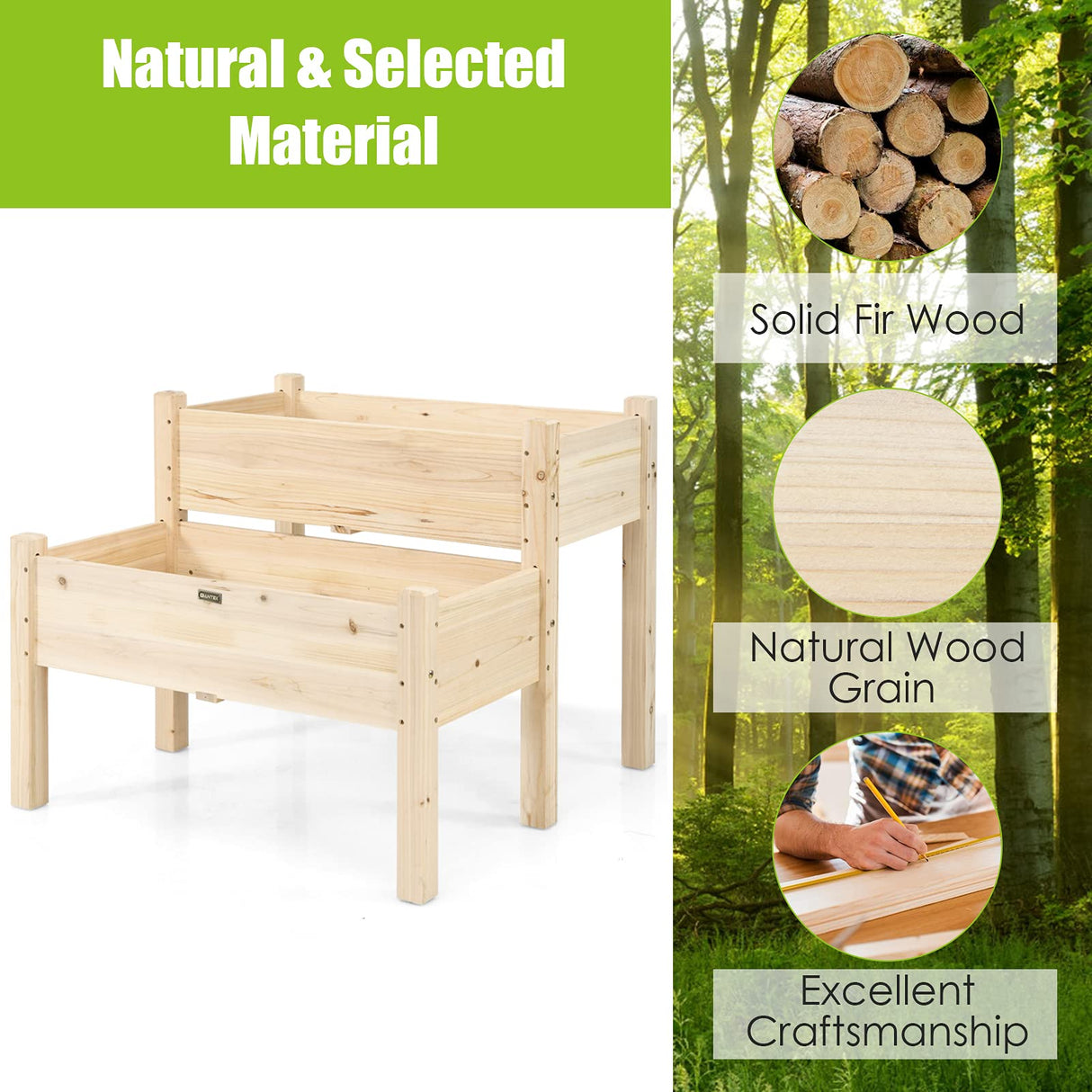 Giantex Set of 2 Raised Garden Bed, Elevated Wood Planter Box, Raised Bed Kit for Flowers Vegetables Fruits Herbs Outdoor Planting Container Patio, Giantex