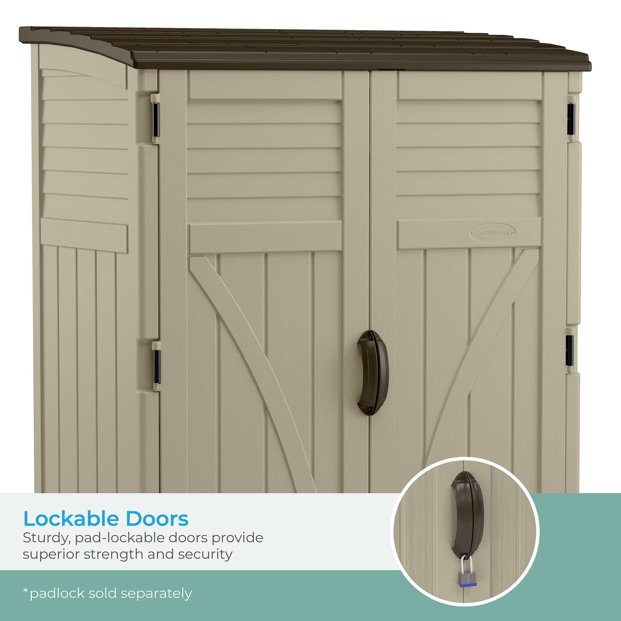 Suncast 54 Cubic Feet Vertical Storage Shed with Durable Plastic Construction, Multiple Wall Panels and Ample Space for Outdoor Storage Suncast