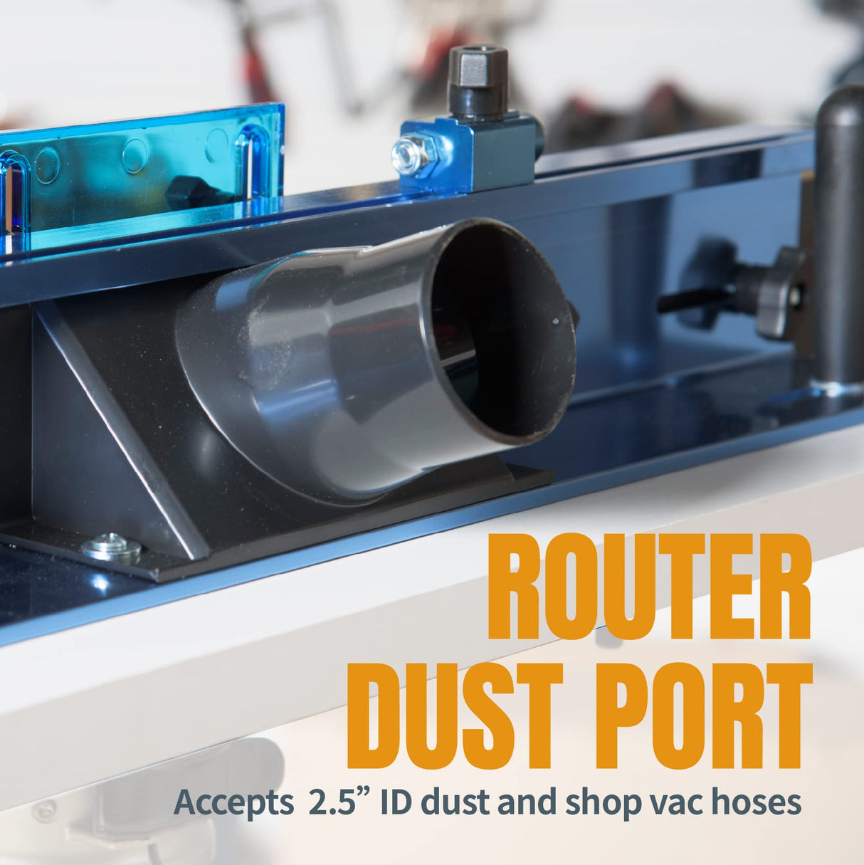 POWERTEC 71402 Bench Top Router Table and Fence Set, with 24” x 16” Laminated MDF Top, 2-1/2” Dust Collection Port and Featherboard POWERTEC