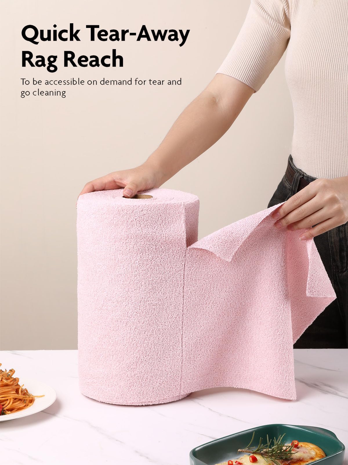 Fantasticlean Microfiber Cleaning Cloth Roll -75 Pack, 12x12", Tear Away Towels, Reusable Washable Rags (Pink) Fantasticlean