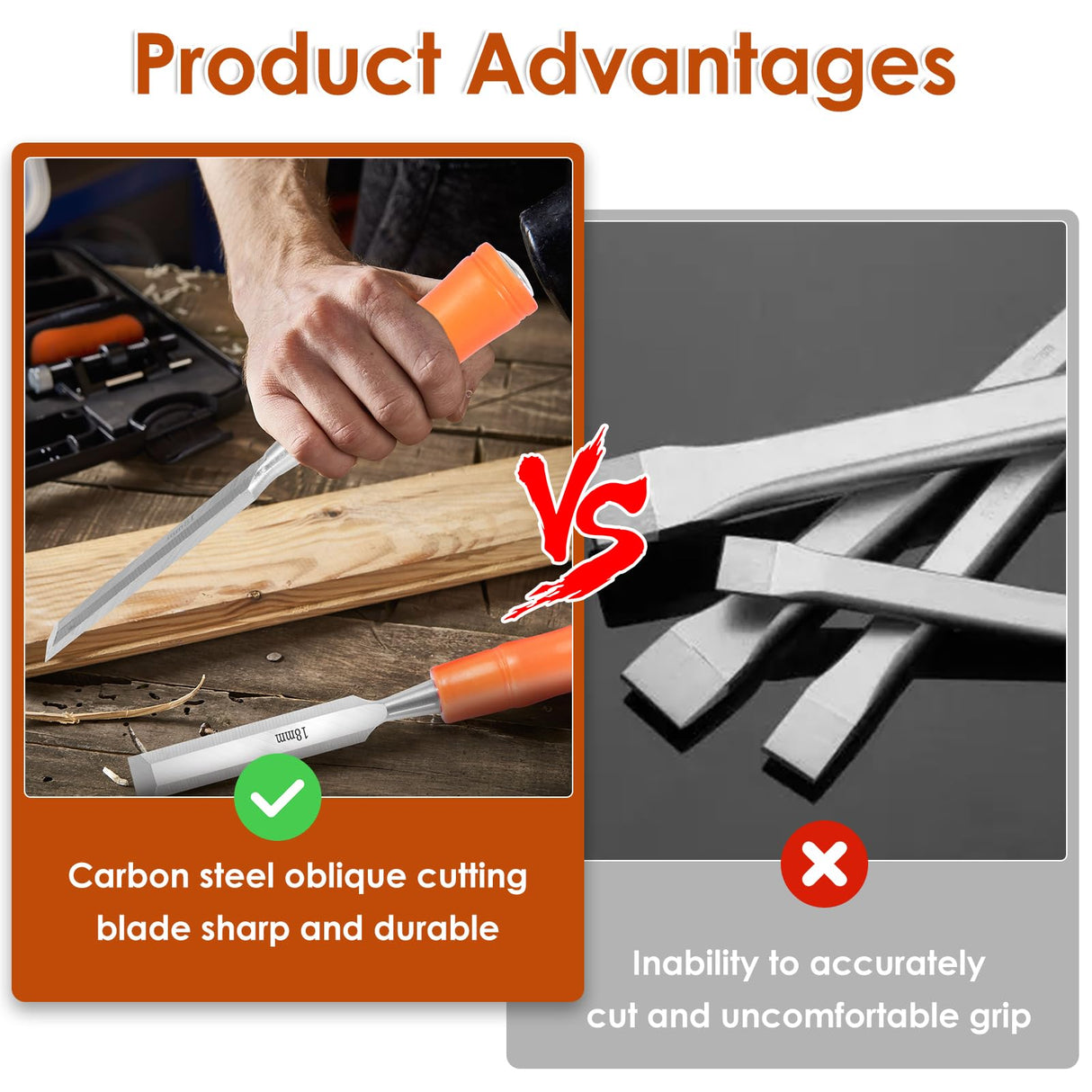 FALESOUL 4 Piece Wood Chisel Sets Woodworking Tools Set, Wood Chisels with Beveled Blade 6/12/18/24mm Sturdy Carpenter Chisel Hand Tool for Softwood FALESOUL