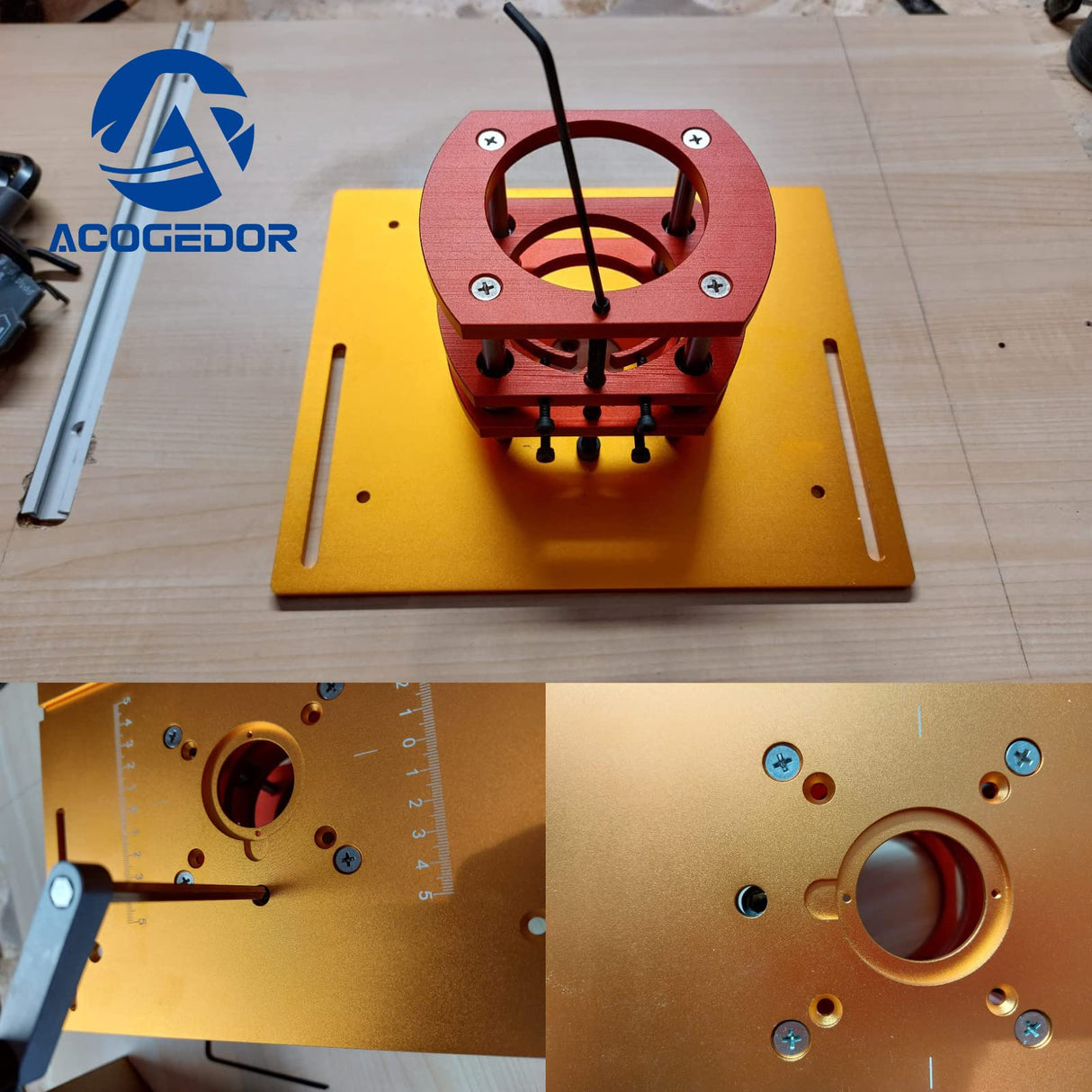 Router Lift, Metal Router Lift System Kit for Router Table Saw Insert Base Plate, 4 Jaw Clamping, Lift Only, No Template Insert Plate Acogedor