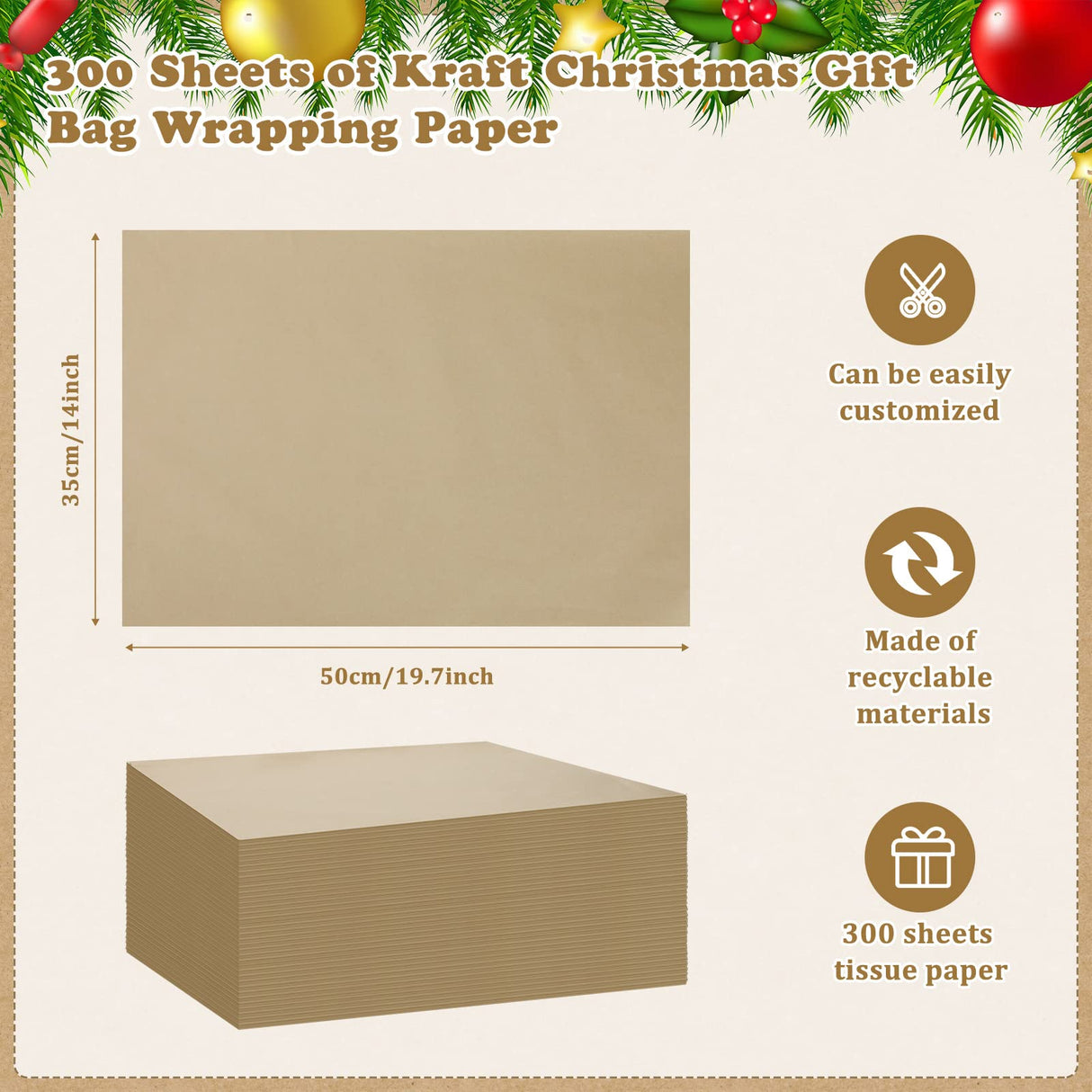 300 Sheets Kraft Tissue Paper 14 x 20 Inches Wrapping Paper Bulk Tissue Paper Decorative for School Baby Shower Graduation Weddings Birthday DIY Bags Fuutreo