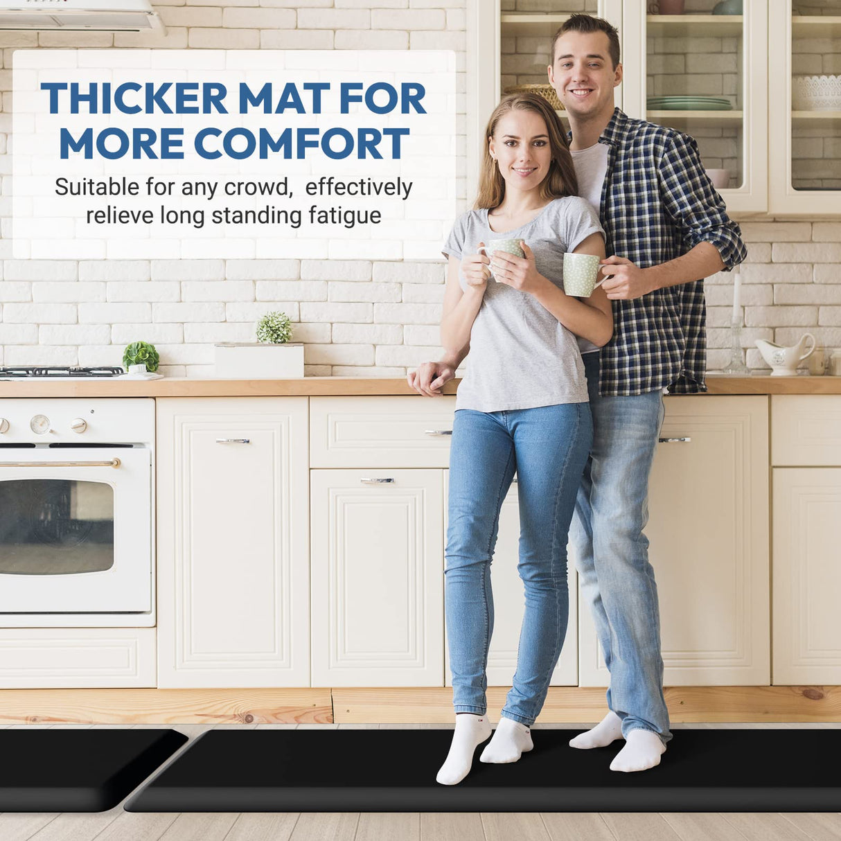 4/5 Inch Thick Kitchen Mat - Cushioned Anti Fatigue Mats for Kitchen Floor - Easy to Clean, Waterproof, Non-Slip Kitchen Rug for Sink, Office, StepLively