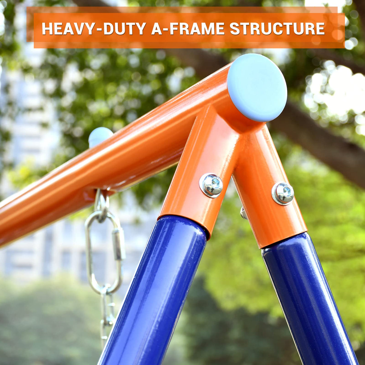 Swing Set for Backyard, 440lbs Swing Set with Heavy-Duty A-Frame Metal Outdoor Swing Stand, 1 Saucer Swing Seat & 1 Belt Swings Seat Lunafun