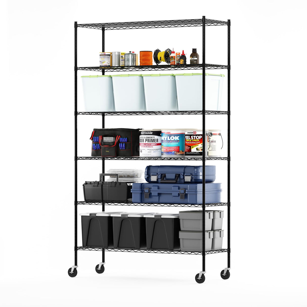 Furinno Wayar Metal Storage Shelf Rack, 6 Tiers, 48-Inch Taller, Black Furinno