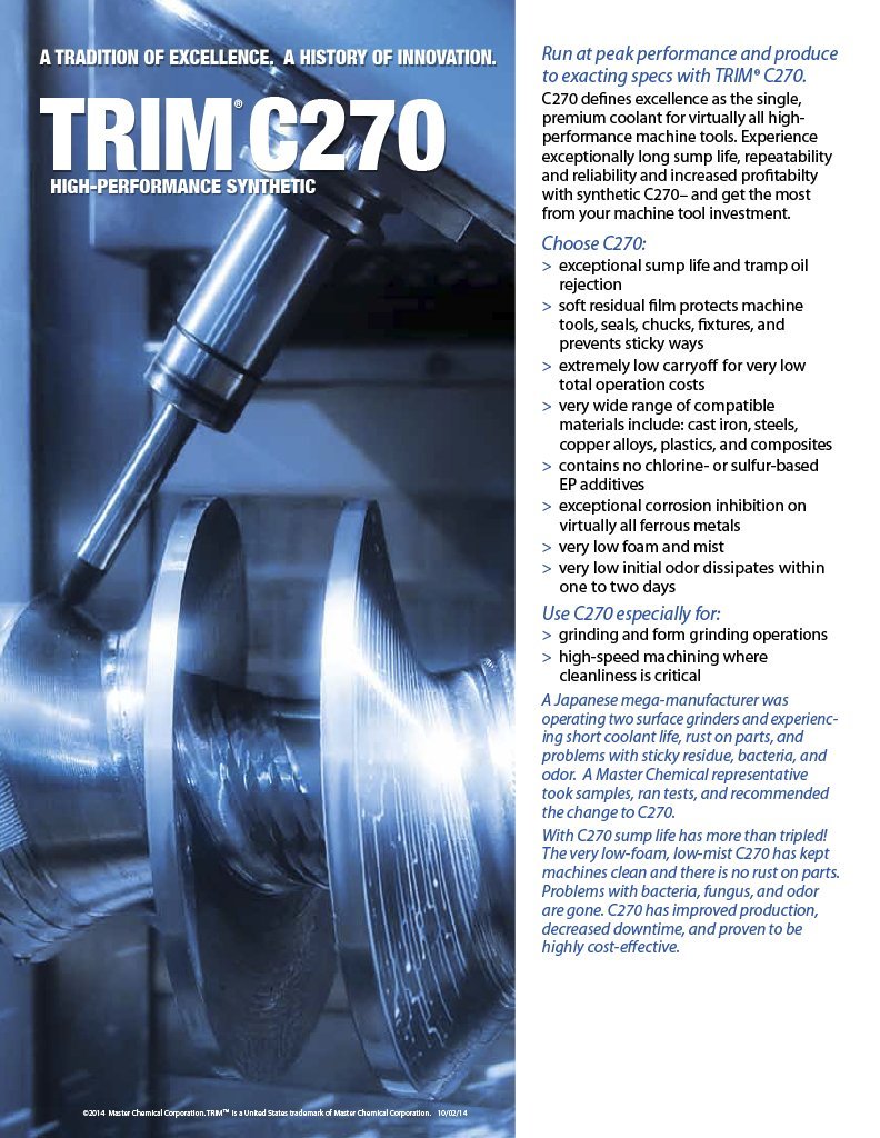 TRIM Cutting & Grinding Fluids C270/5 High Performance Synthetic Coolant, 5 gal Pail Trim