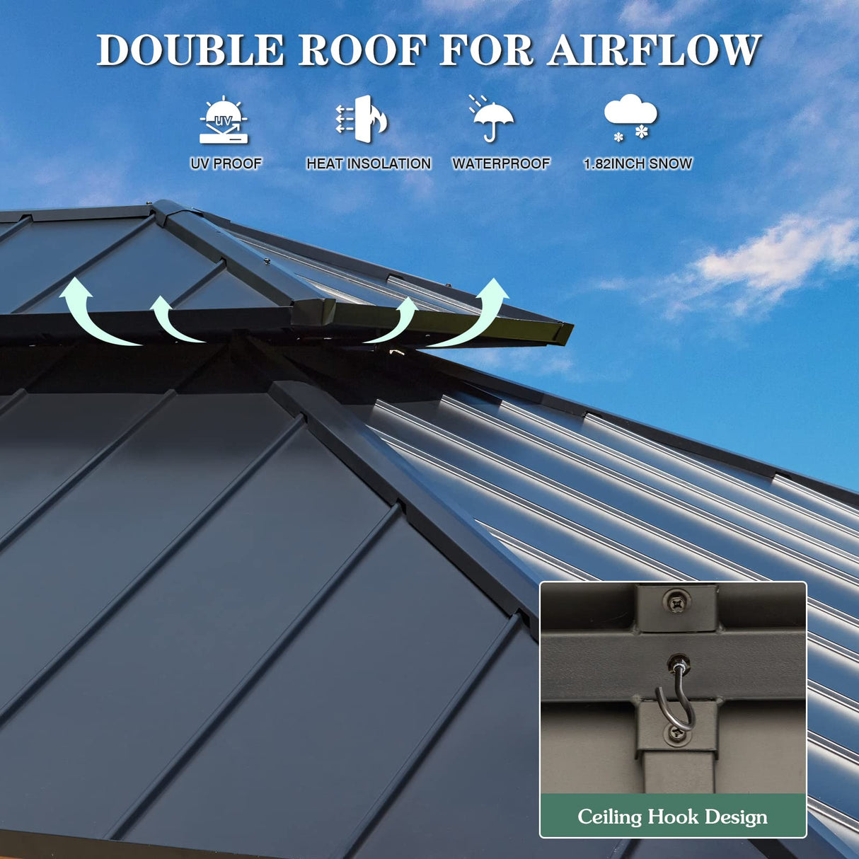 YOLENY 13' x 15' Wood Gazebo, Spruce Frame Outdoor Hardtop Gazebo with Metal Roof, Privacy Curtains and Nettings for Patio, Garden, Backyard YOLENY