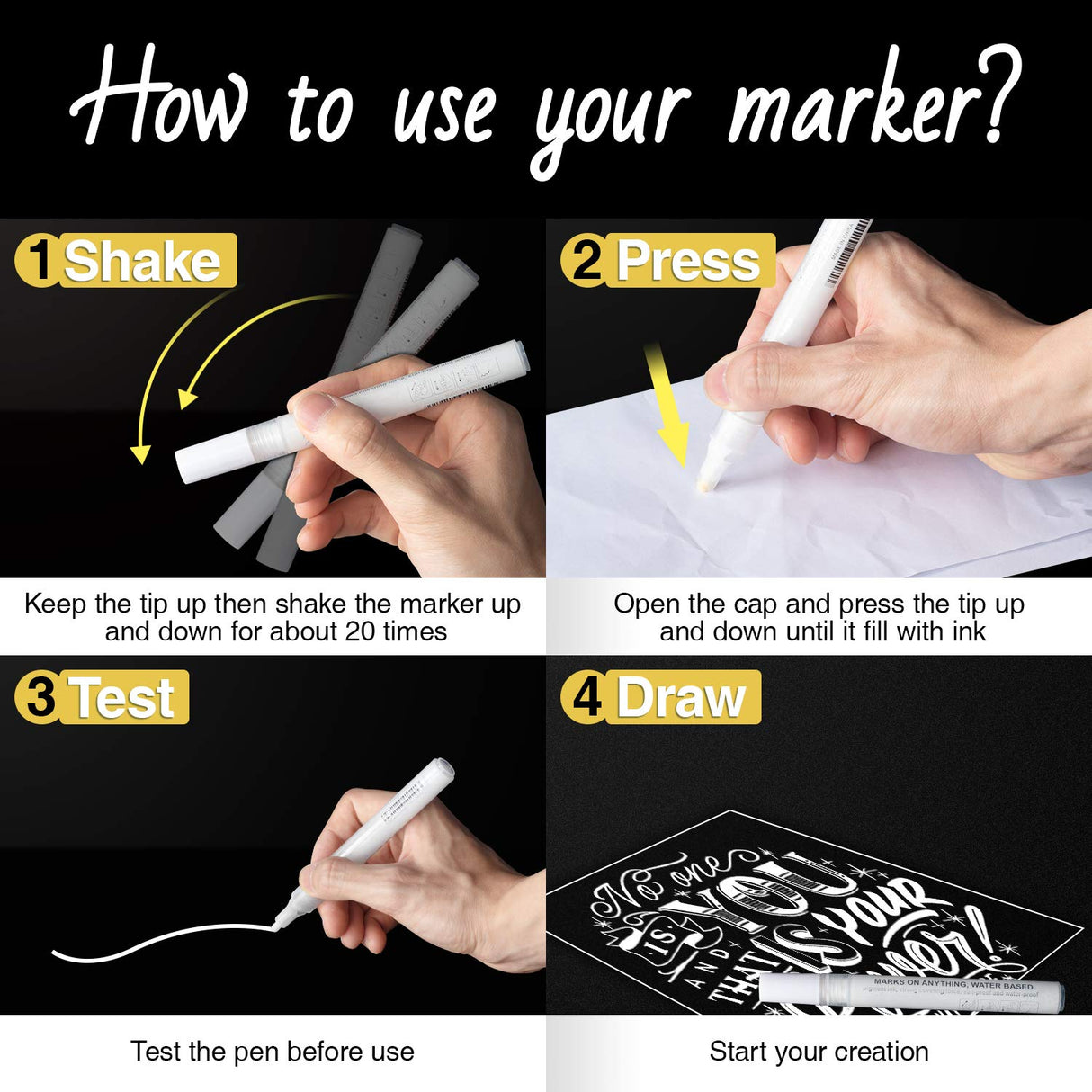 White Paint Pen for Art - 8Pack Acrylic White Paint Marker for Rock Painting, Stone, Wood, Canvas, Glass, Metal, Metallic, Ceramic, Tire, Graffiti, AKARUED