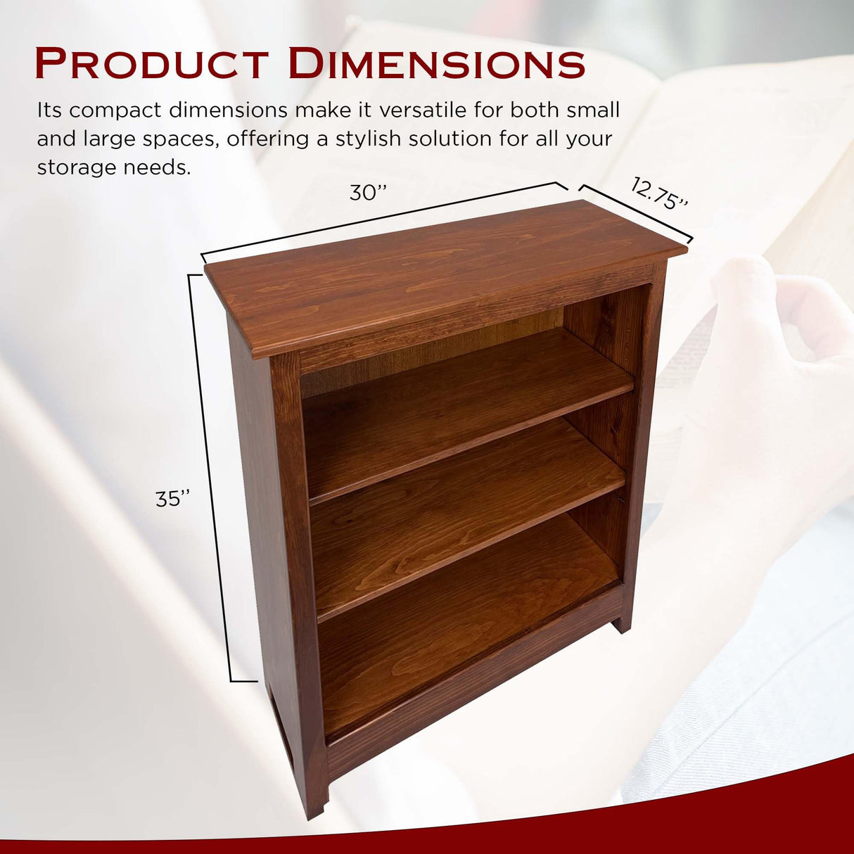 3-Tier Adjustable Wooden Bookcase in Cherry - Versatile Storage for Any Space Peaceful Classics