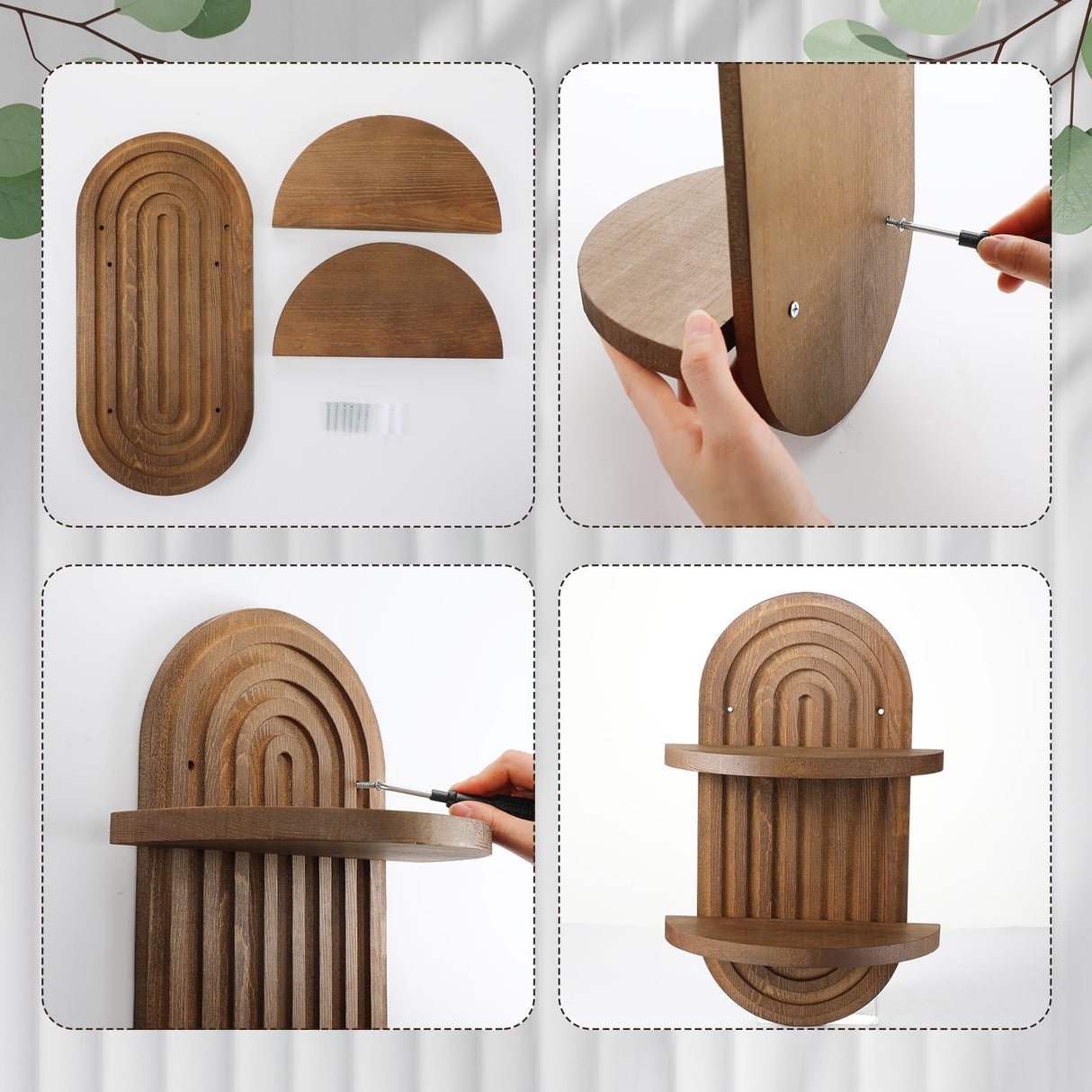 Wenqik 2 Pcs Boho 3D Arch Wooden Rainbow Wall Shelves Rustic Double Available Floating Hanging Shelf Mount Book Shelf Retro Holders for Nursery Wenqik