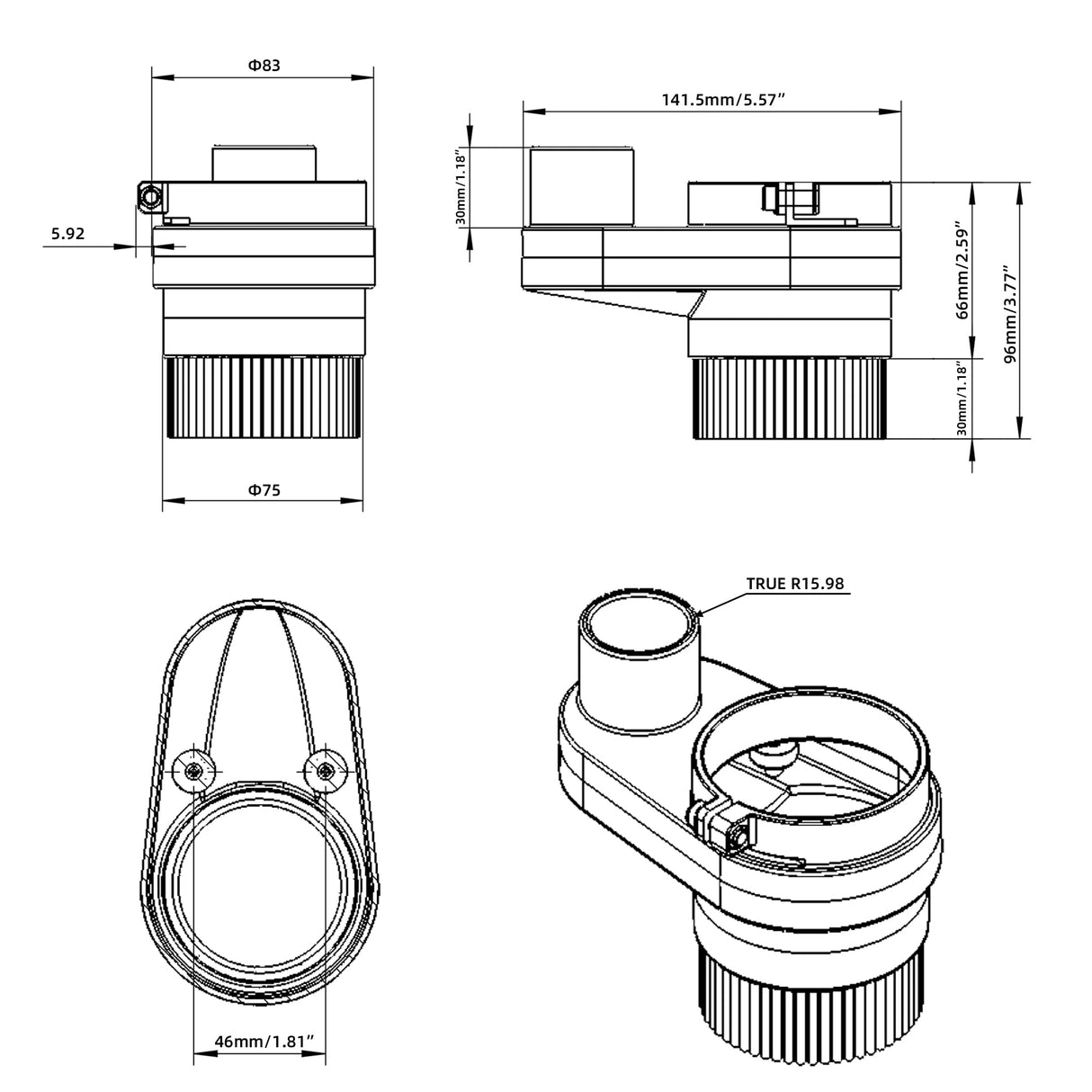 FoxAlien 69mm Diameter Dust Shoe for CNC Router Machine, Compatible with 52mm Spindle Motor and 65mm Router, Hose Diameter 38mm FoxAlien