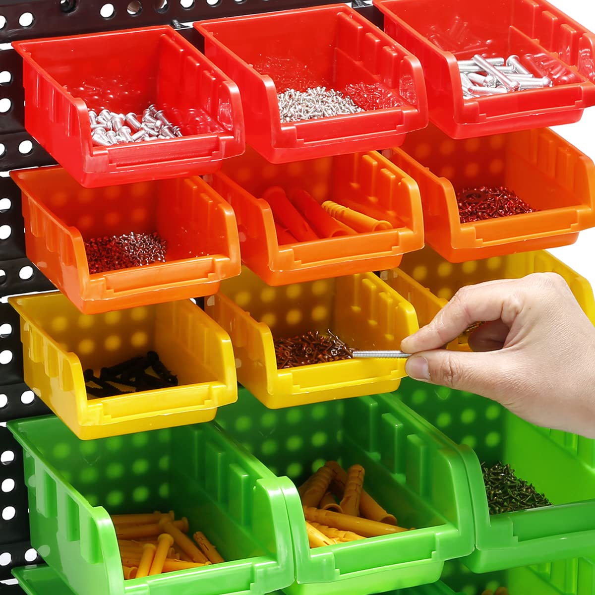 MULSAME Garage Storage Bins With Pegboard, Wall Mounted Parts Rack with 30PCS Bins Organizer, Stackable Garage Plastic Shop Tool, Garage Organizers MULSAME
