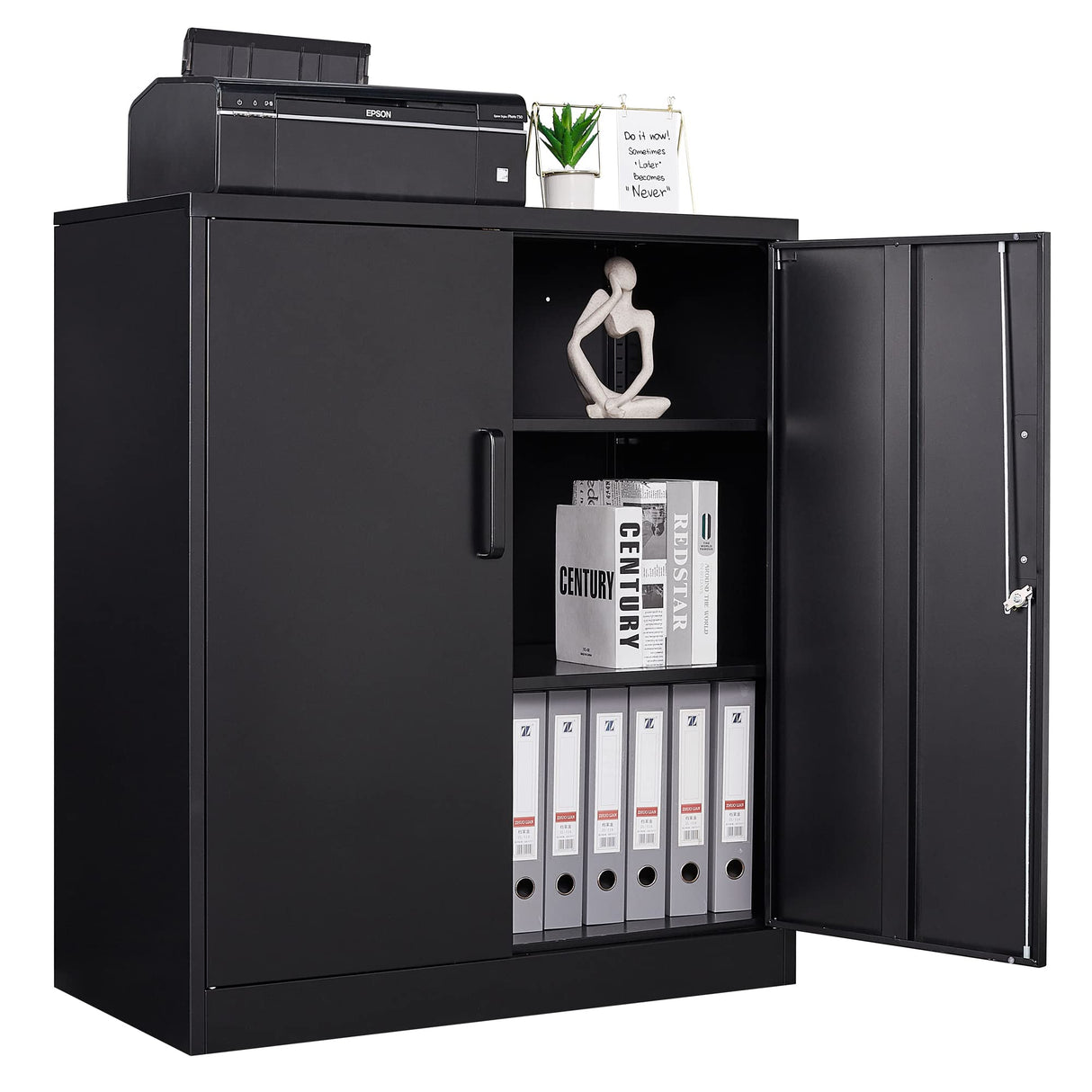 Letaya Metal Storage Cabinets with Lock, Small Locker Steel Cabinets, Adjustable Shelves 2 Doors for Home,Office, Warehouse,Garage(Black-36) Letaya