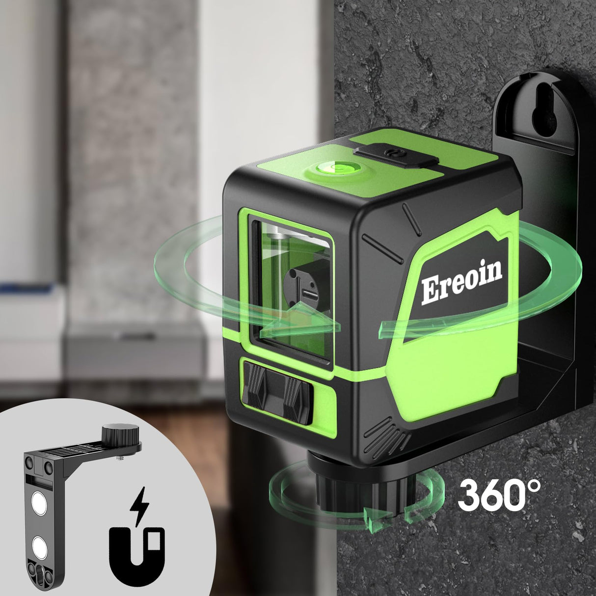Laser Level Self-leveling Green Cross laser tool with vertical and horizontal lines,360 degree rotation self-leveling mode&IP54 waterproof for Ereoin