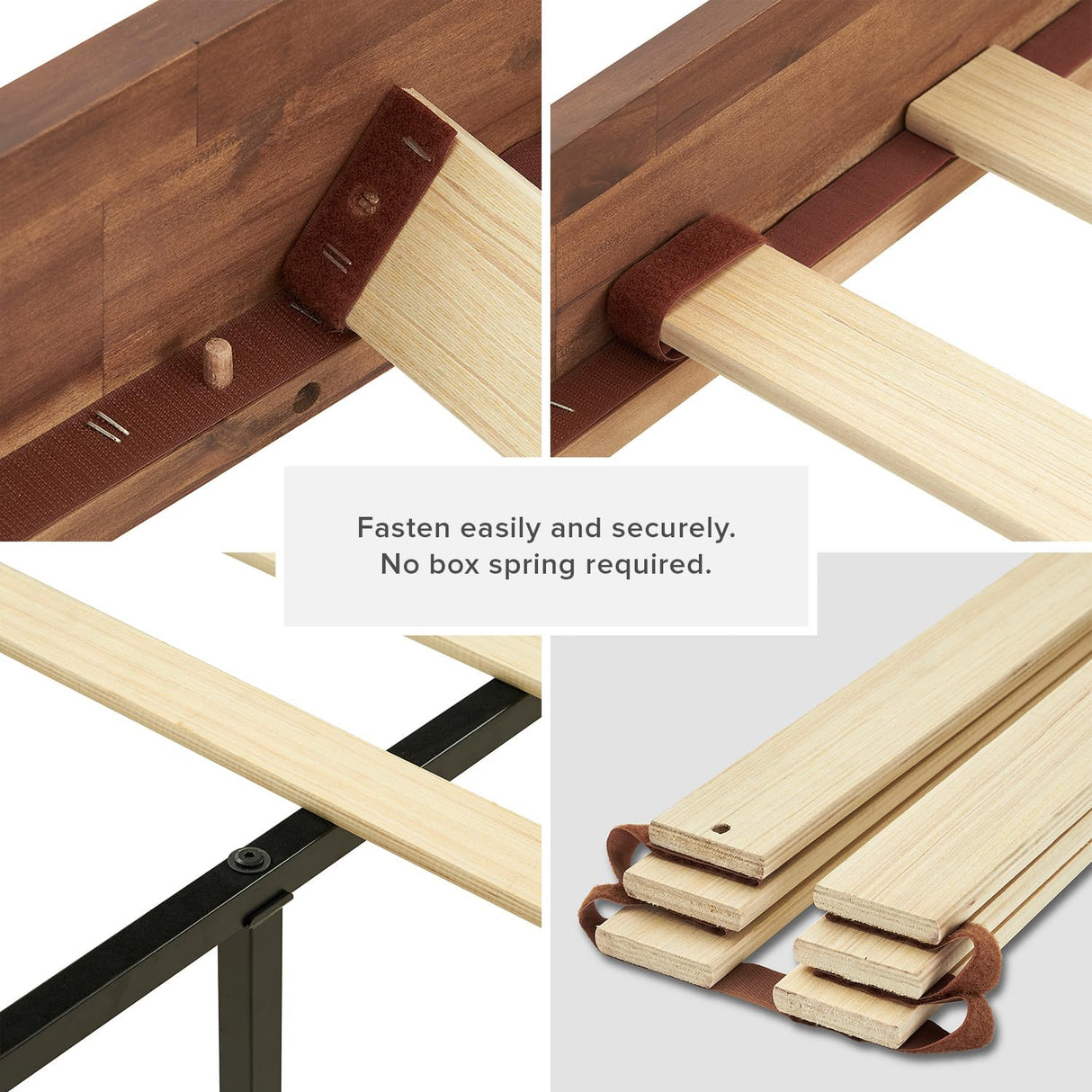 Ted King Size Mid Century Modern Acacia Wood Bed Frame with Slated Headboard mopio