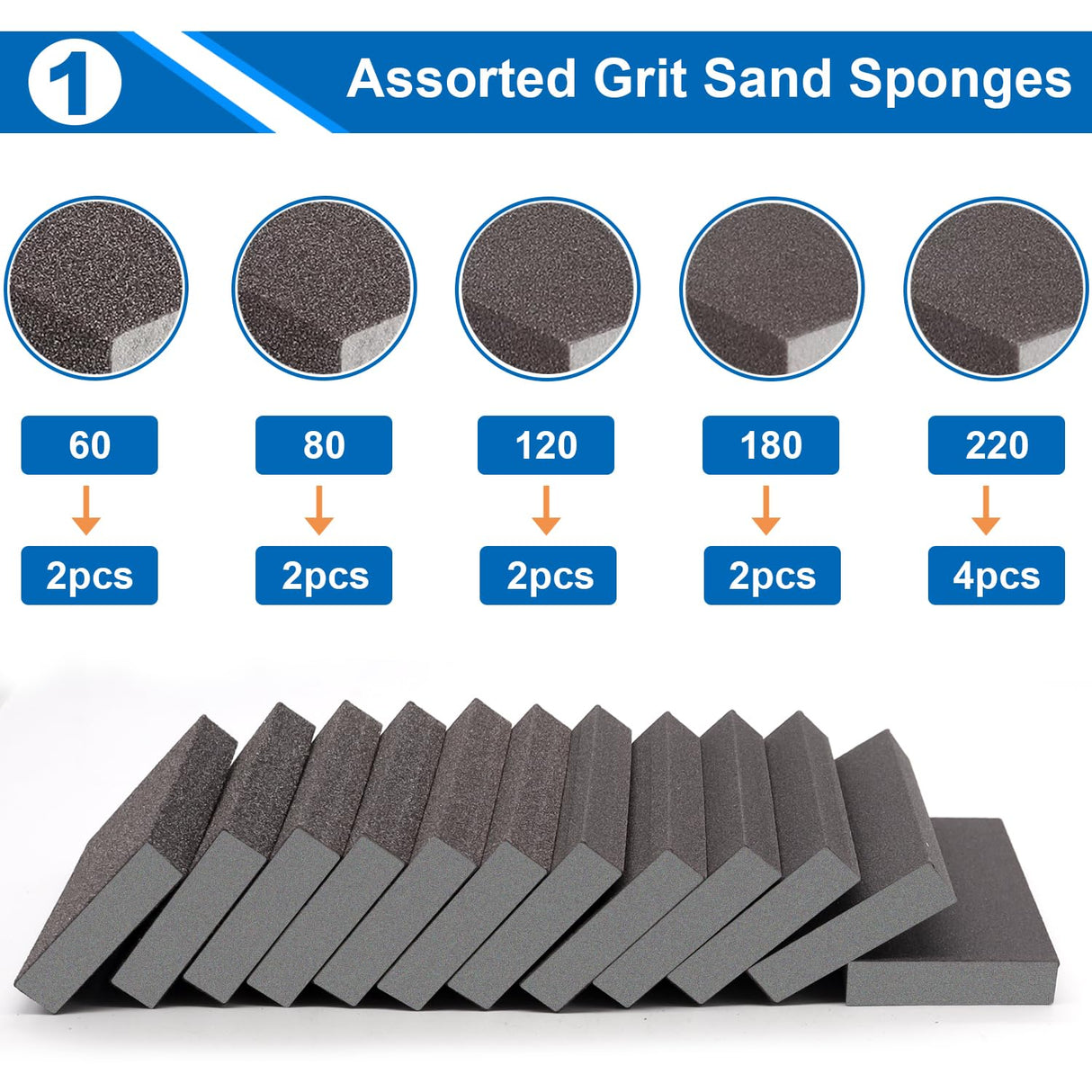 smseace 12pcs 5-Values Sanding Blocks 60/80/120/180/220 Grit Sanding Sponges Washable and Reusable Coarse/Medium/Fine/Superfine Sandpaper Block for smseace