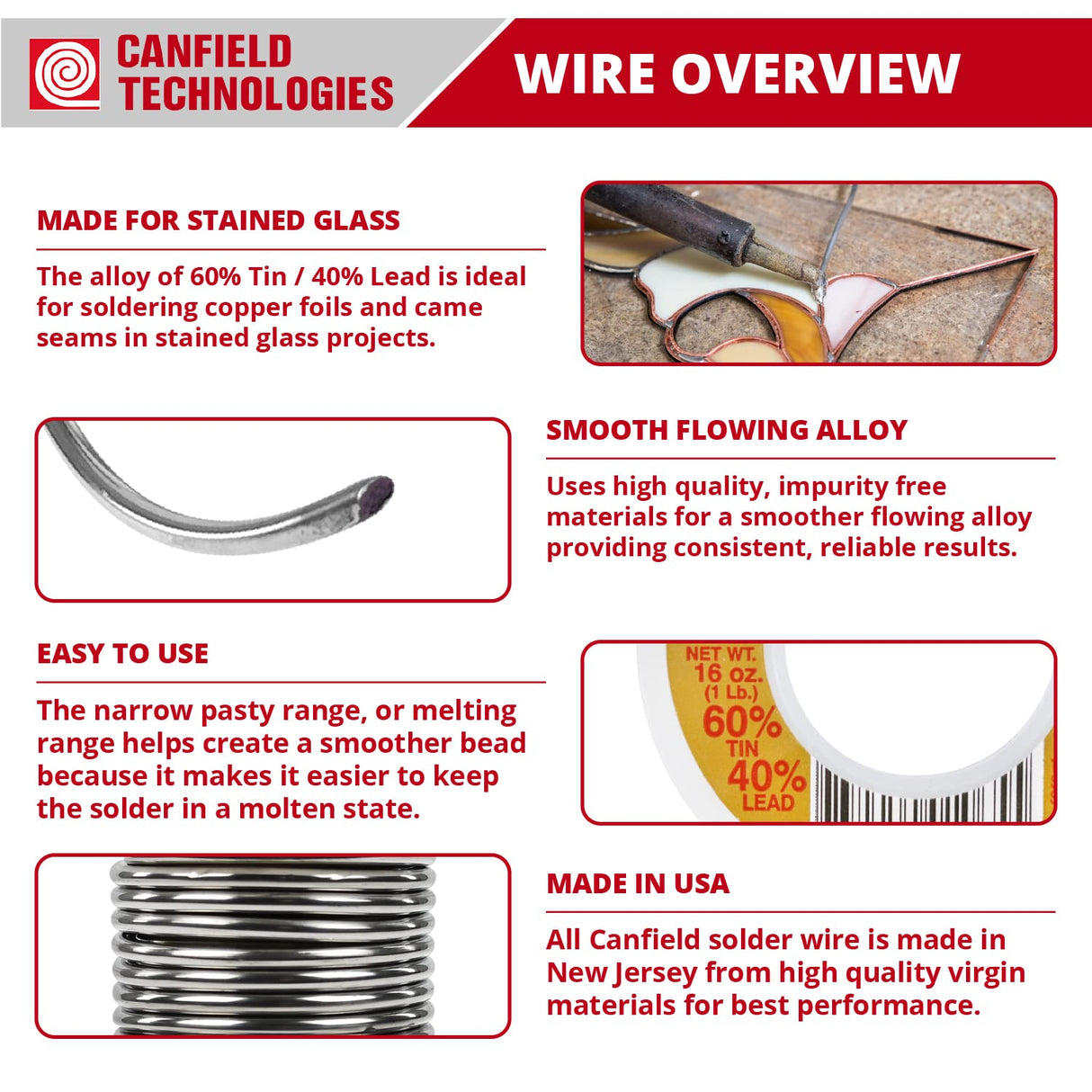 Canfield 60/40 solder for stained glass Canfield