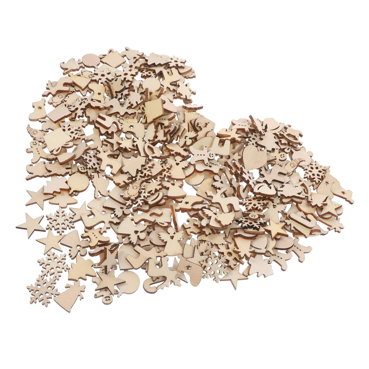 VOSAREA 300pcs Christmas Wood Chips Miniature Christmas Ornaments Unfinished Snowflake Cutout Jingle Bell Wood Cutout Unfinished Hanging Ornament VOSAREA