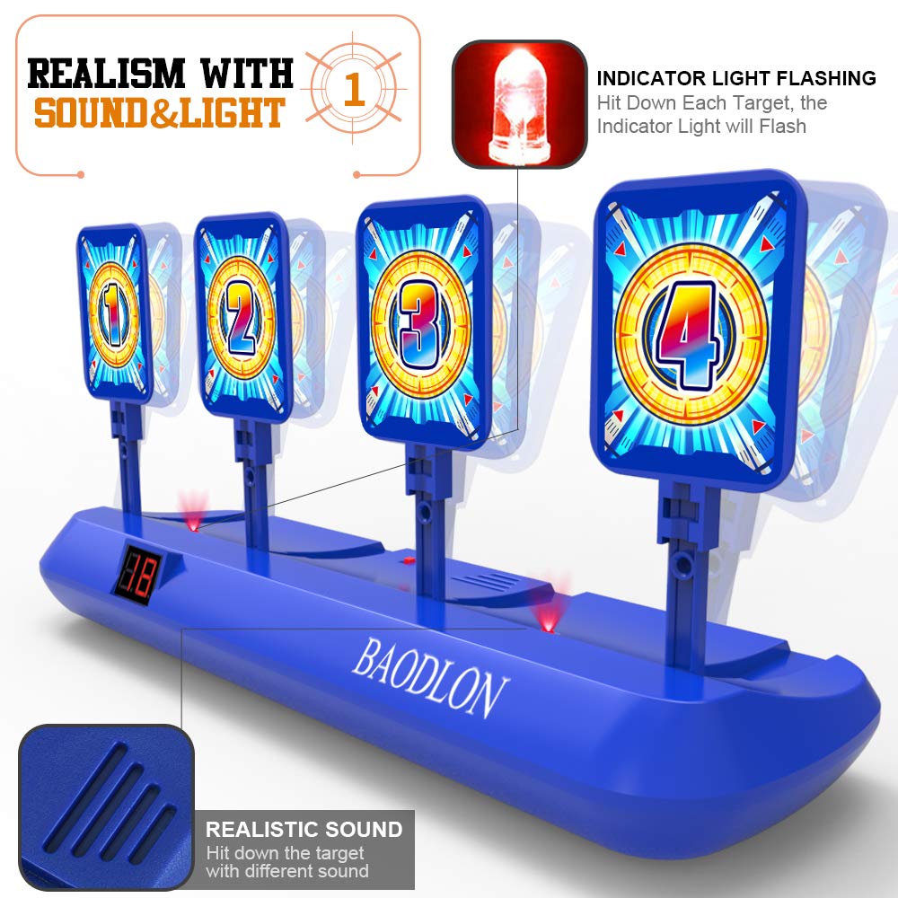 BAODLON Digital Shooting Targets with Foam Dart Toy Gun, Electronic Scoring Auto Reset 4 Targets, Shooting Game Toys Gifts for Age of 5, 6, 7, 8, 9, BAODLON