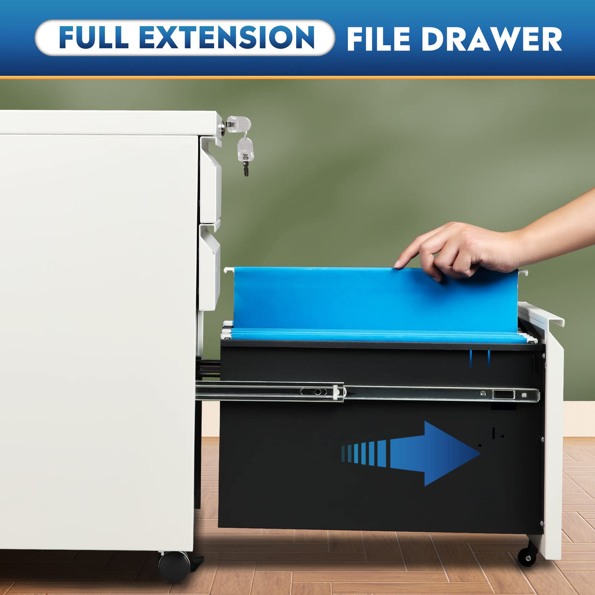 DEVAISE 3 Drawer Mobile File Cabinet with Lock, Under Desk Metal Filing Cabinet for Legal/Letter/A4 File, Fully Assembled Except Wheels, White DEVAISE