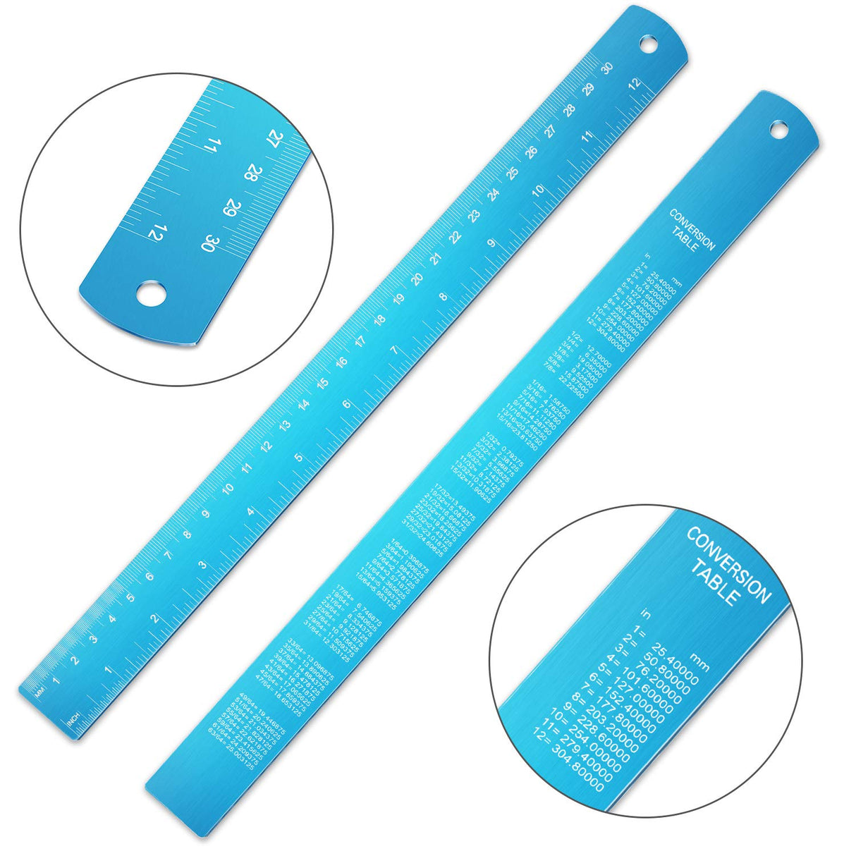 Stainless Steel Ruler and Metal Rule Kit with Conversion Table (Blue, 12 Inch, 6 Inch) EBOOT