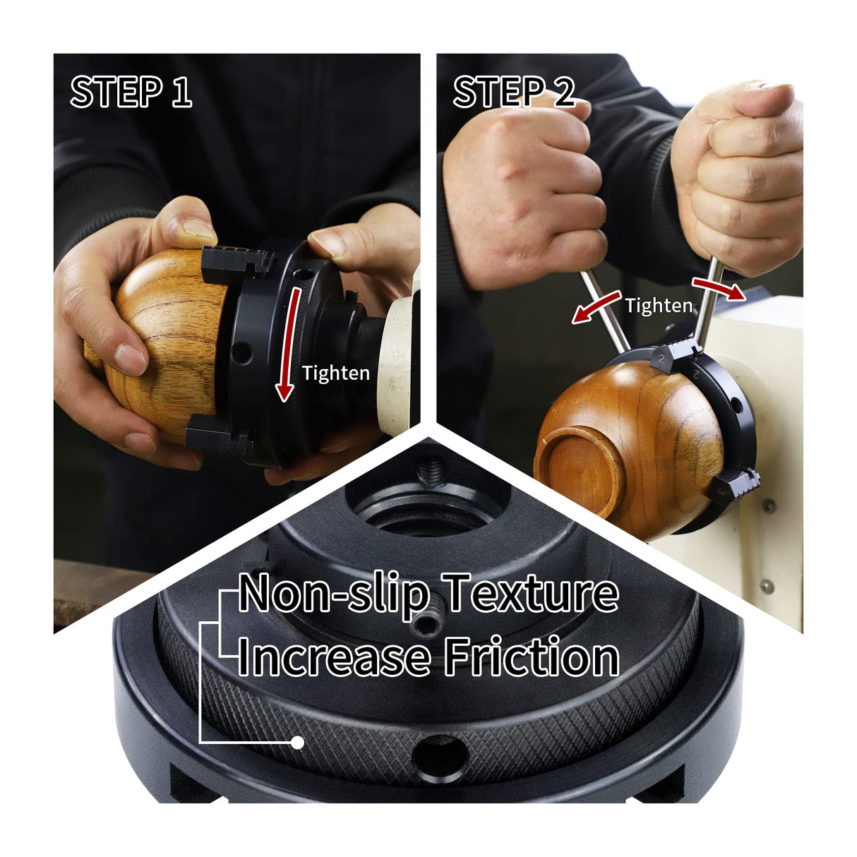 DEEFIINE 4 Inch Wood Lathe Chuck Set 1" x 8 tpi & 3/4"x16TPI Adapter, Self Centering 4 Jaw Wood Turning Chuck DEEFIINE