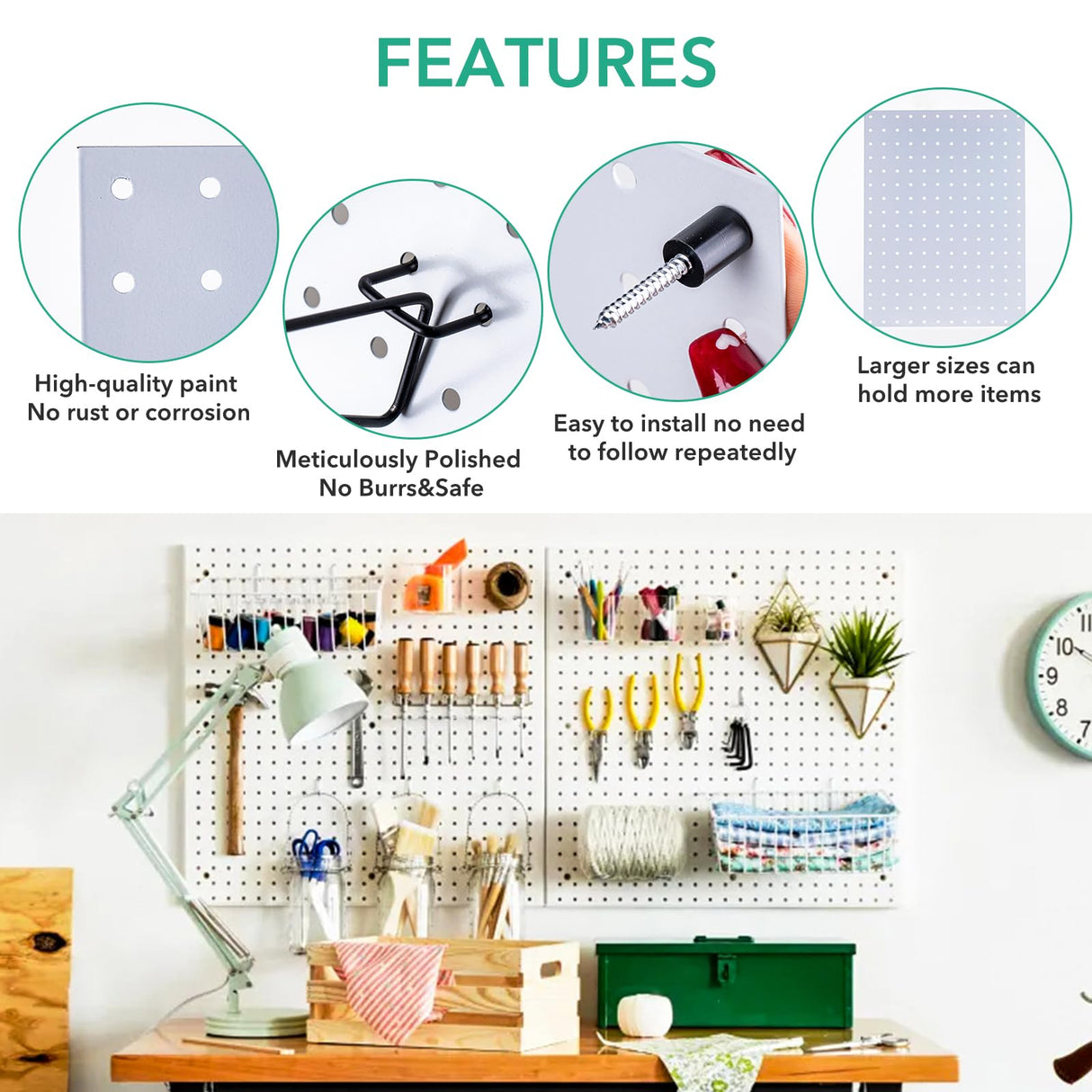 2 Pcs Pegboard, Metal Pegboard Wall Panels - Pegboard Wall Organizer System - Peg Boards for Walls, Small Peg Board Tool Storage, White Pegboard for SKYFOOST