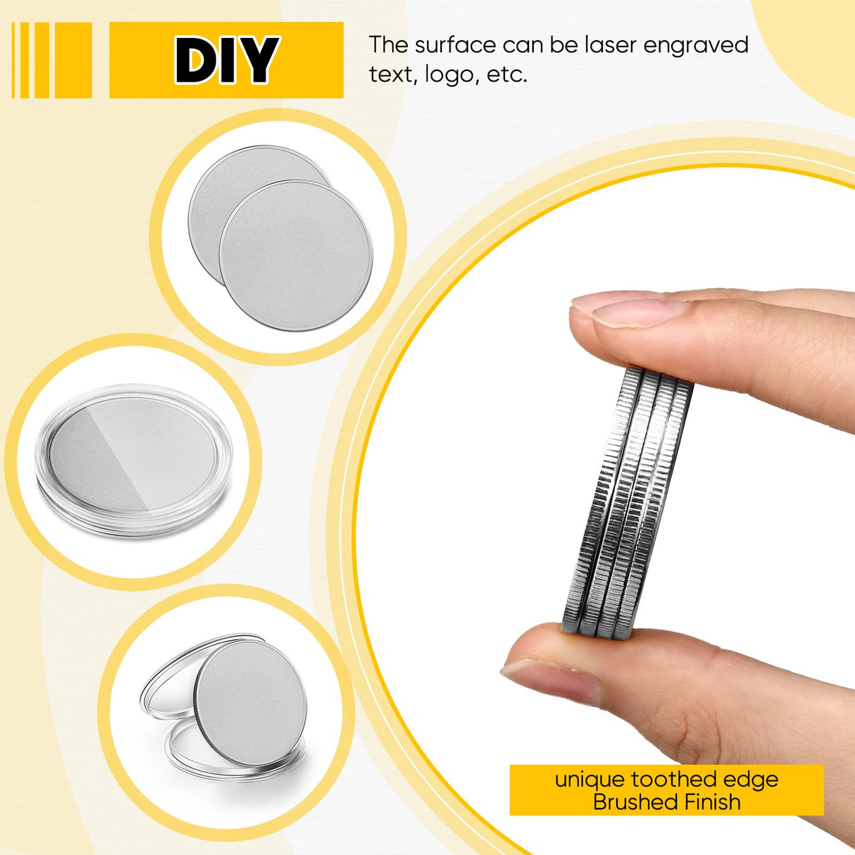 Yinkin 20 Pieces Blank Challenge Coin Threaded Edged 40 mm with Acrylic Protection Box Laser Engravable Pattern for DIY Crafts Engraving Travel Yinkin